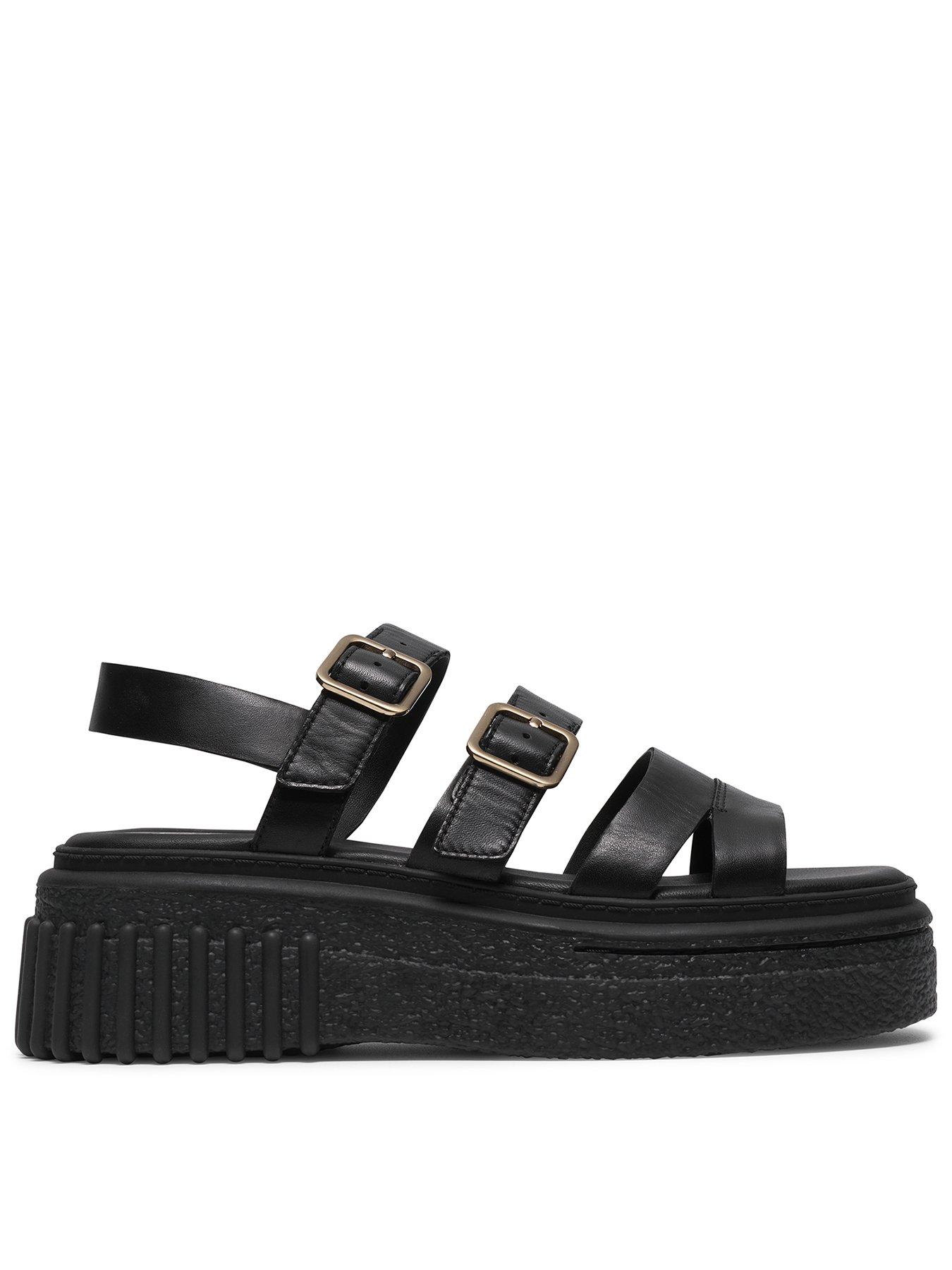 Clarks Evamar Strap Sandals - Black Leather