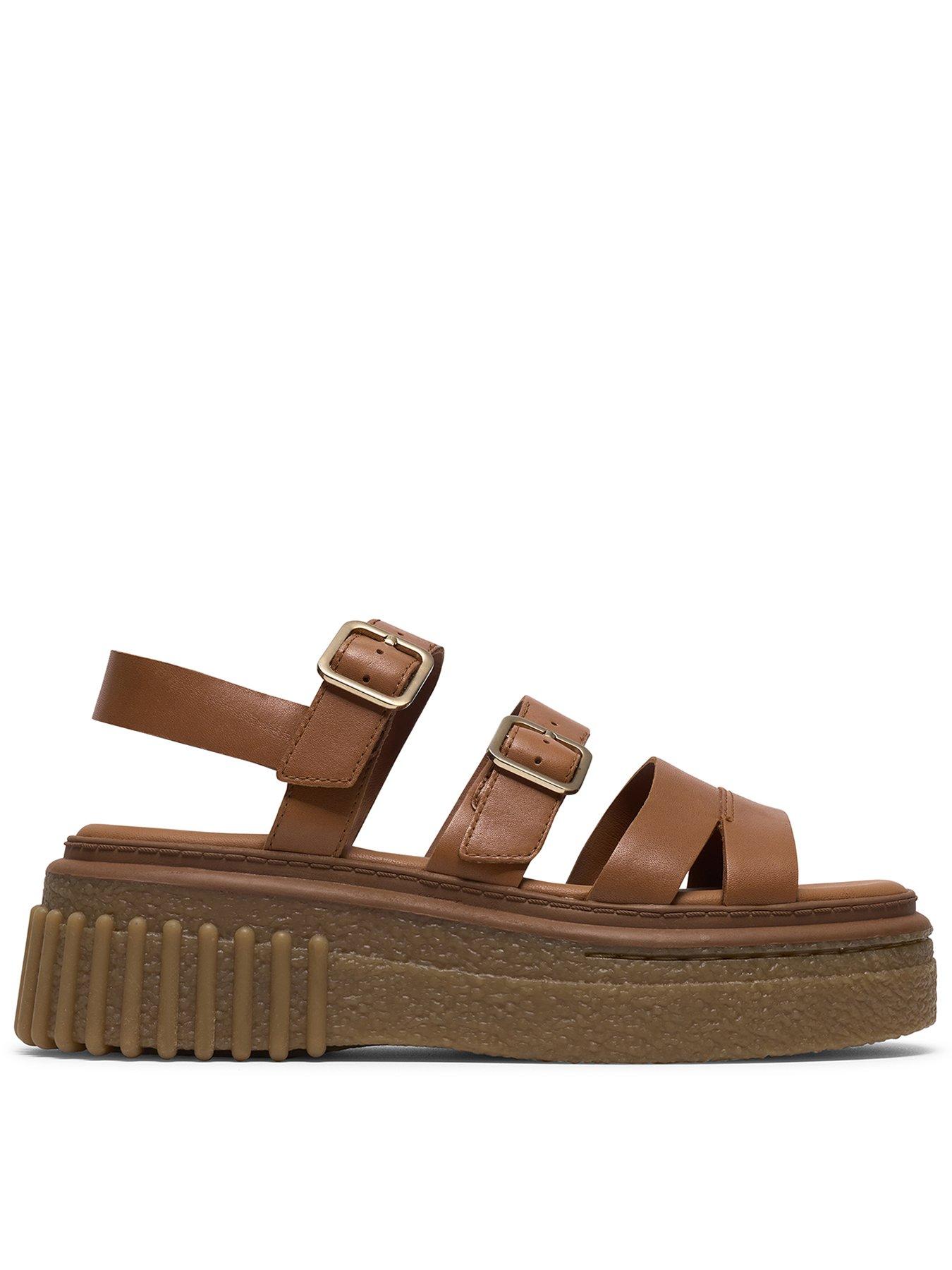  image of clarks-evamar-strap-sandals-tan-leather