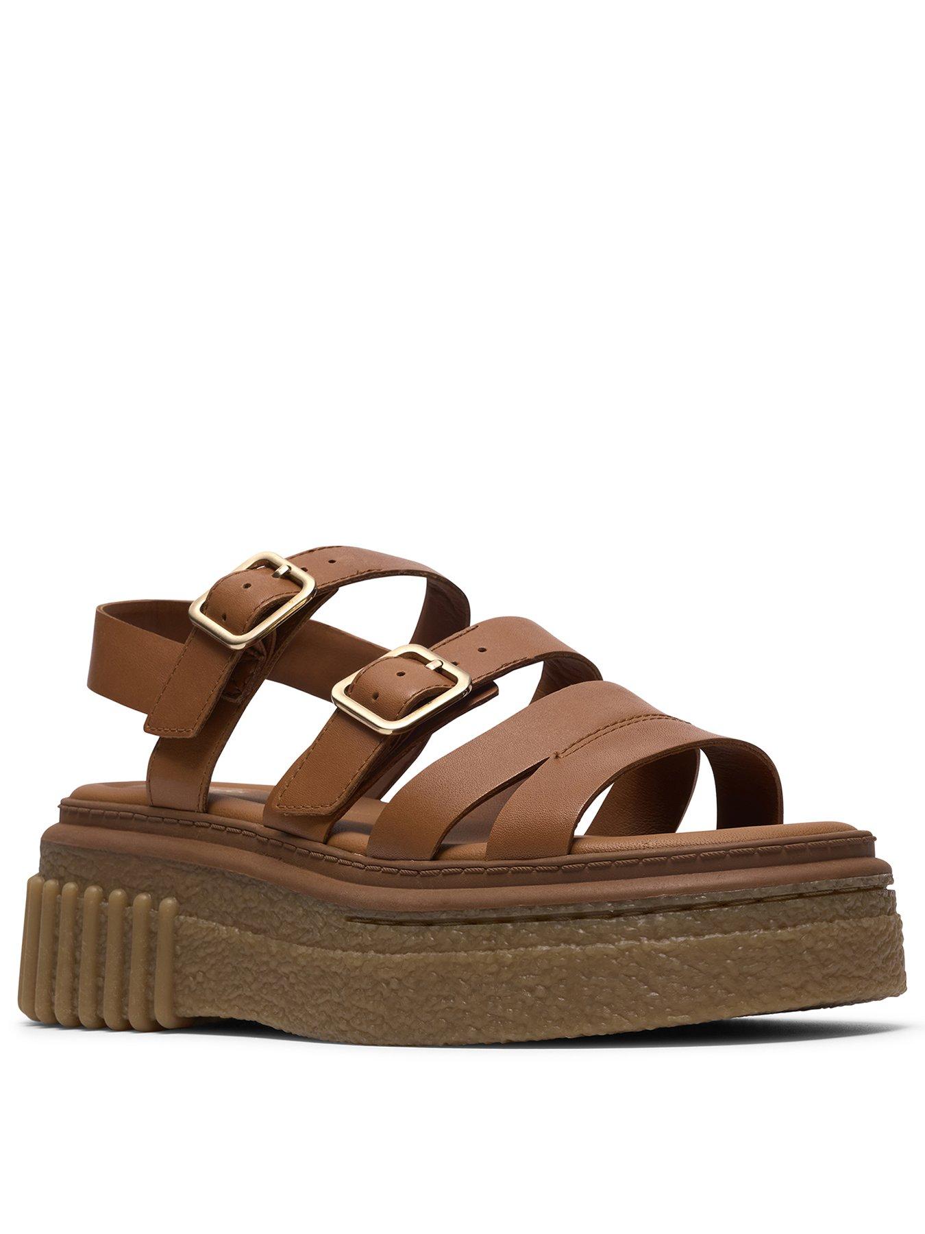  image of clarks-evamar-strap-sandals-tan-leather