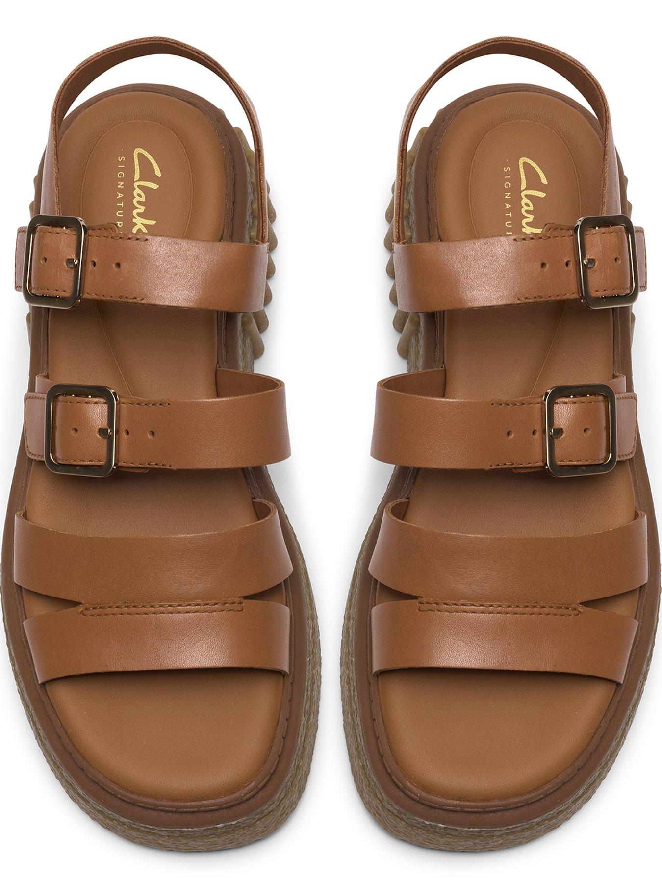  image of clarks-evamar-strap-sandals-tan-leather