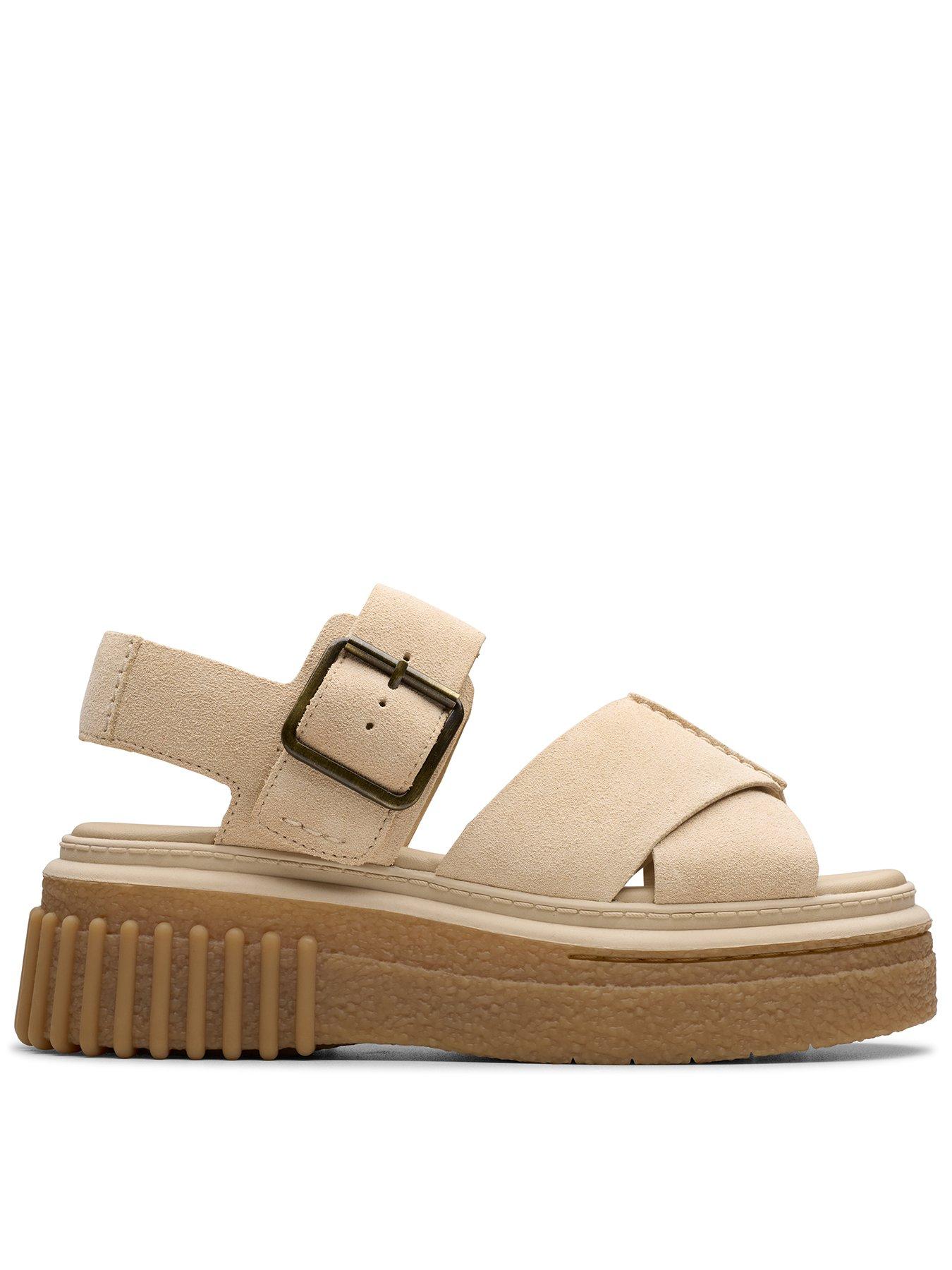 Image 1 of 7 of Clarks Evamar Wish Suede&nbsp;Sandals - Ecru&nbsp;