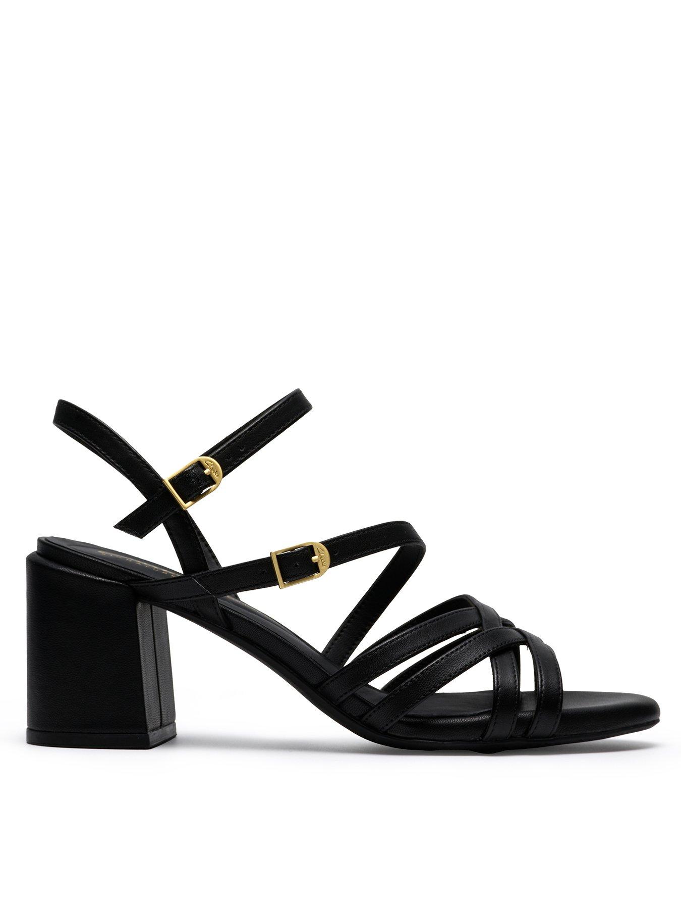 front image of clarks-ezoria-strap-sandals-black-leather