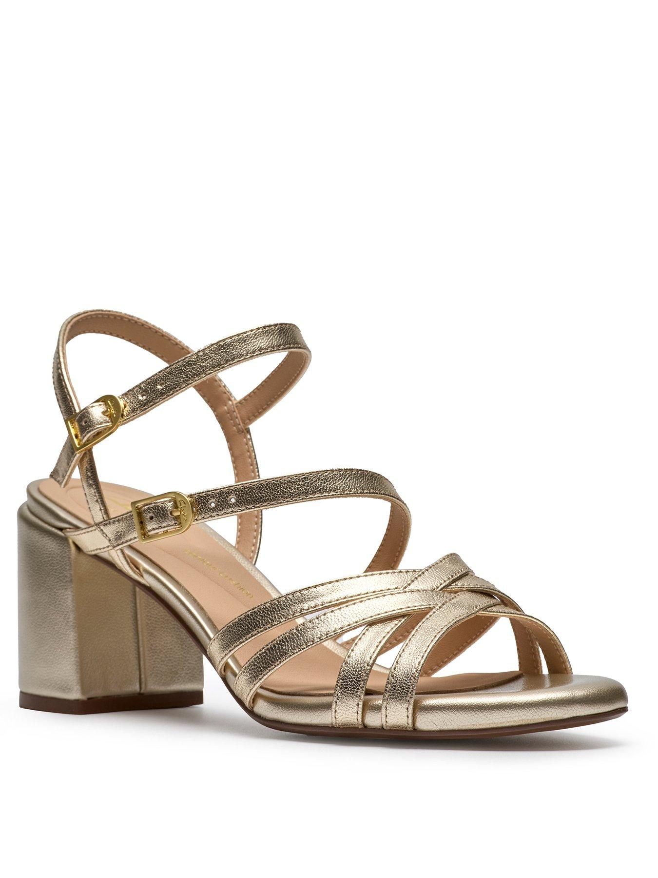  image of clarks-ezoria-strap-sandals-gold-leather
