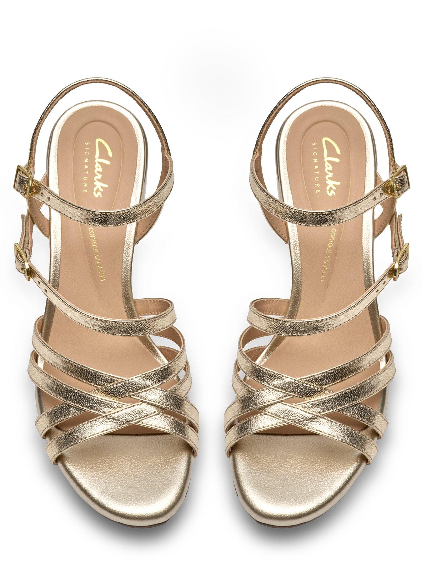 image of clarks-ezoria-strap-sandals-gold-leather