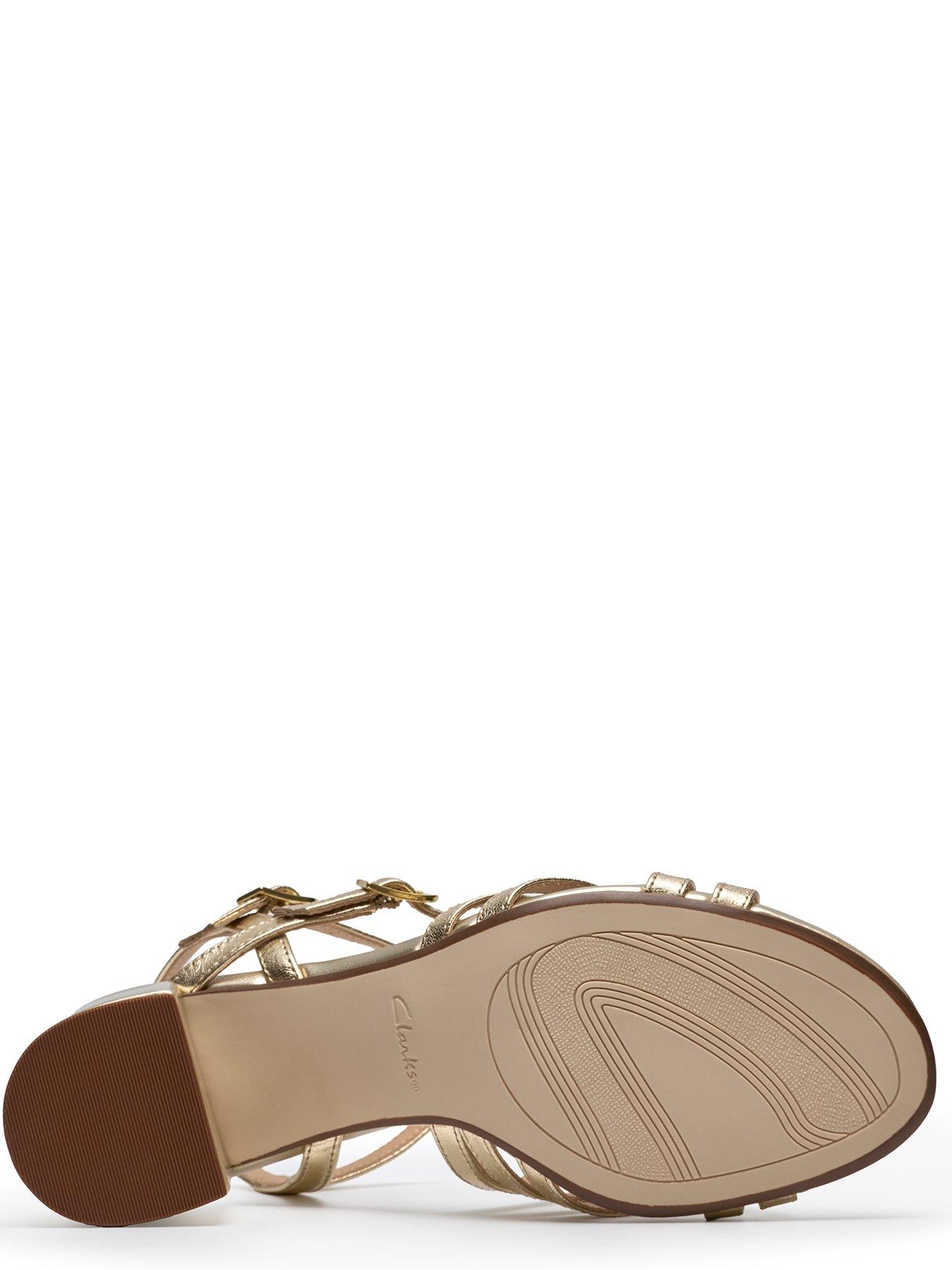  image of clarks-ezoria-strap-sandals-gold-leather