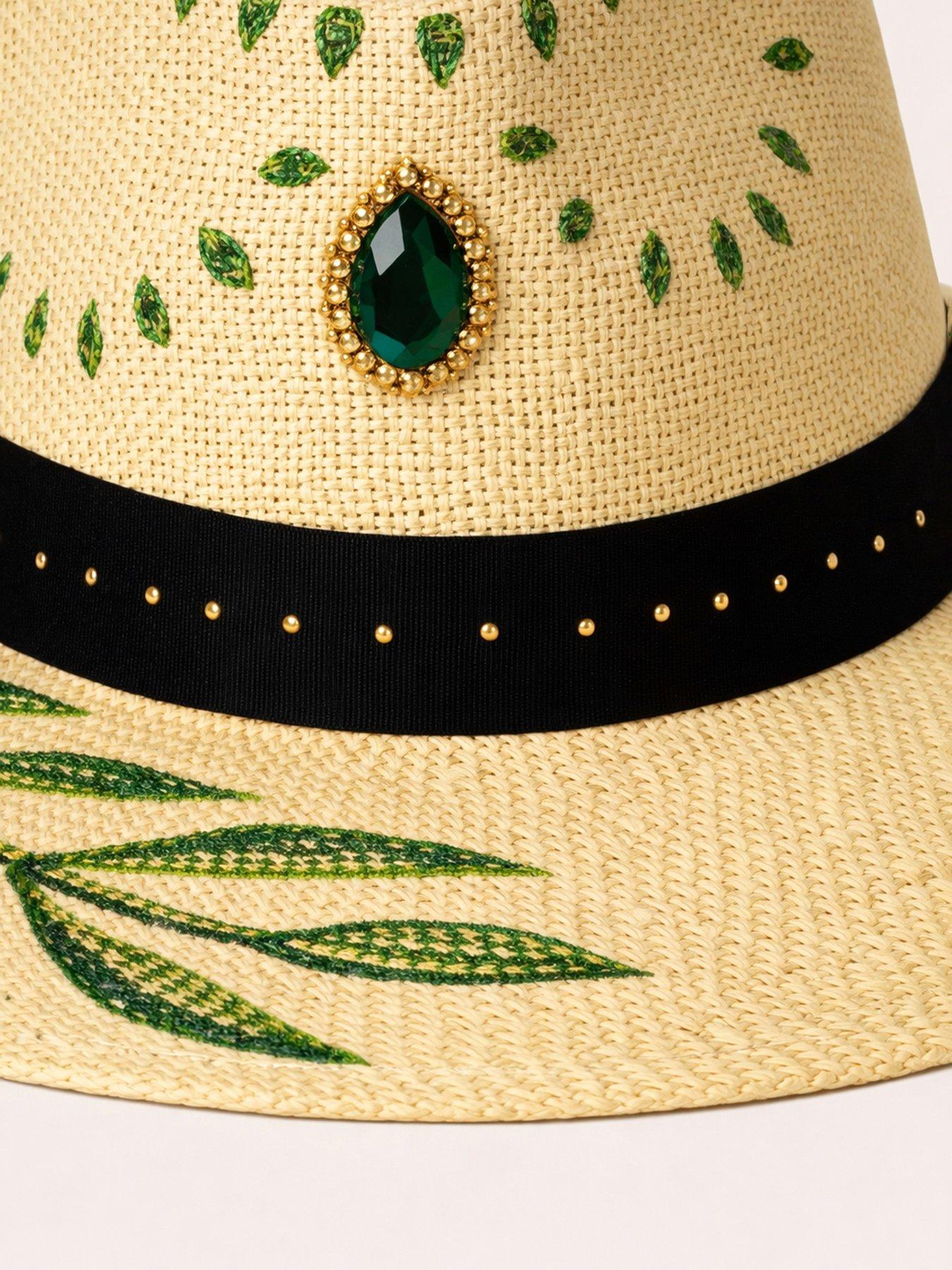 Image 4 of 5 of Sorena Painted Leaf Hat - Beige