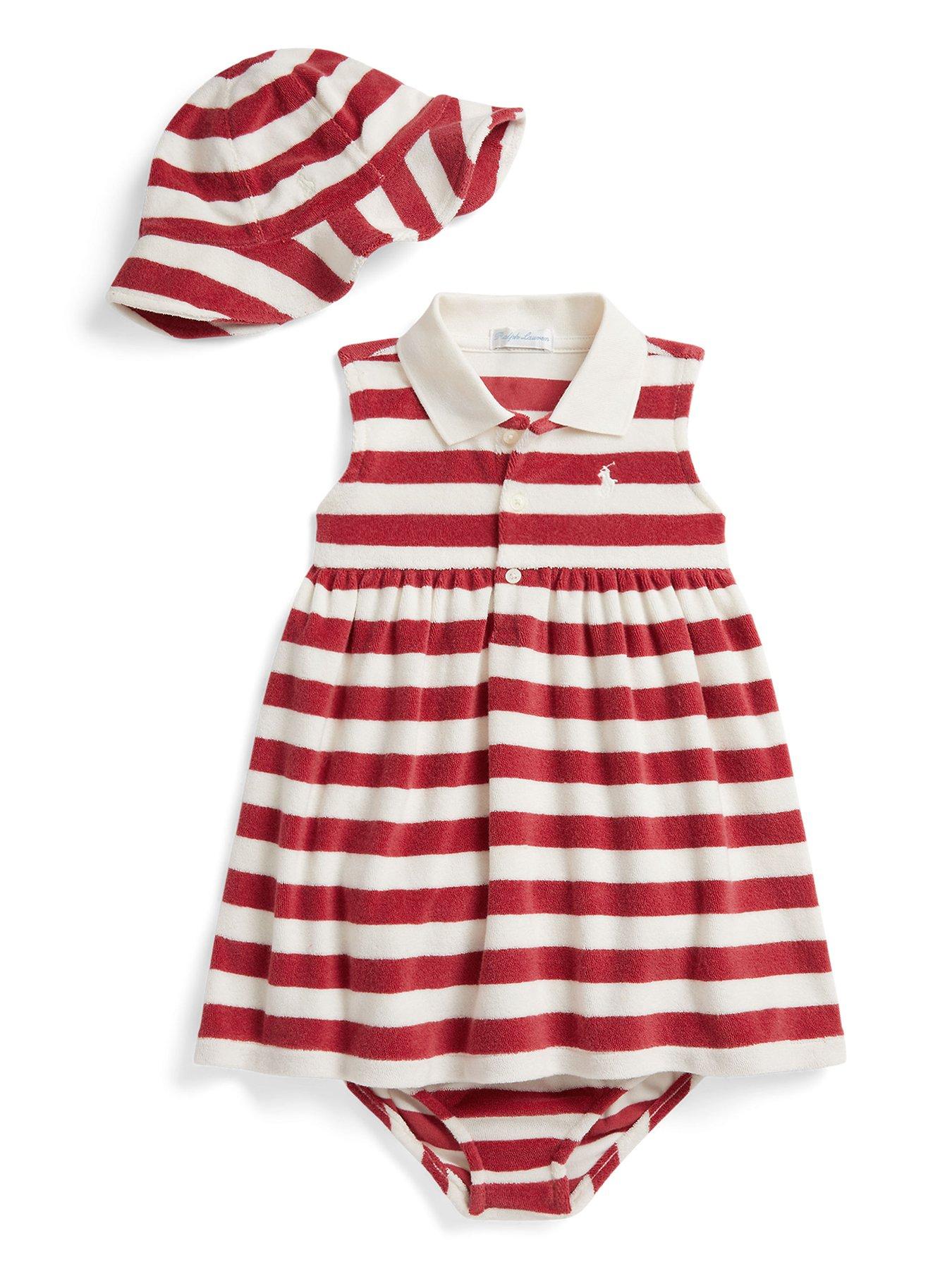 Image 1 of 3 of Polo Ralph Lauren Baby Girls Stripe Dress &amp; Hat Set - Red