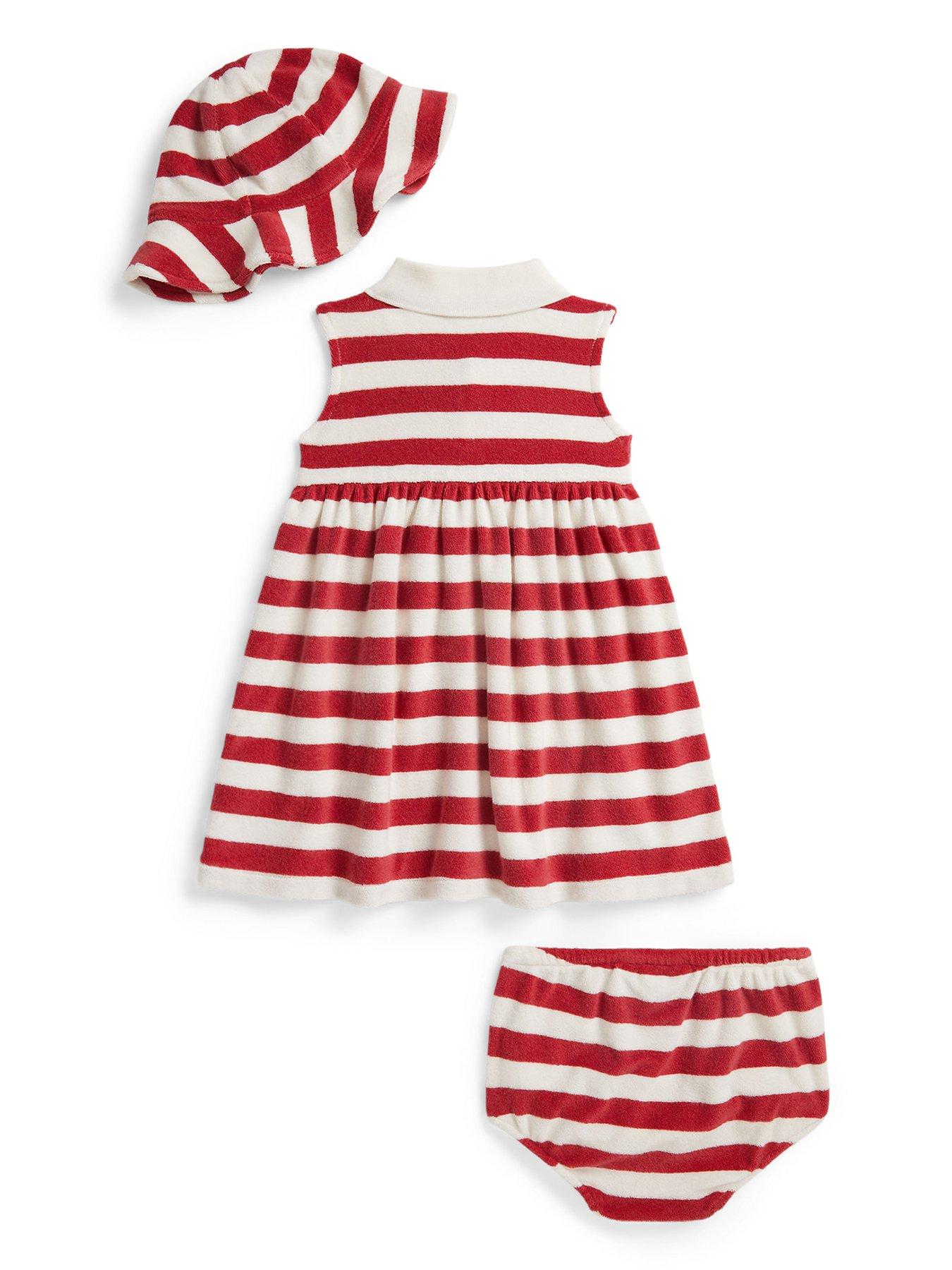 Image 2 of 3 of Polo Ralph Lauren Baby Girls Stripe Dress &amp; Hat Set - Red