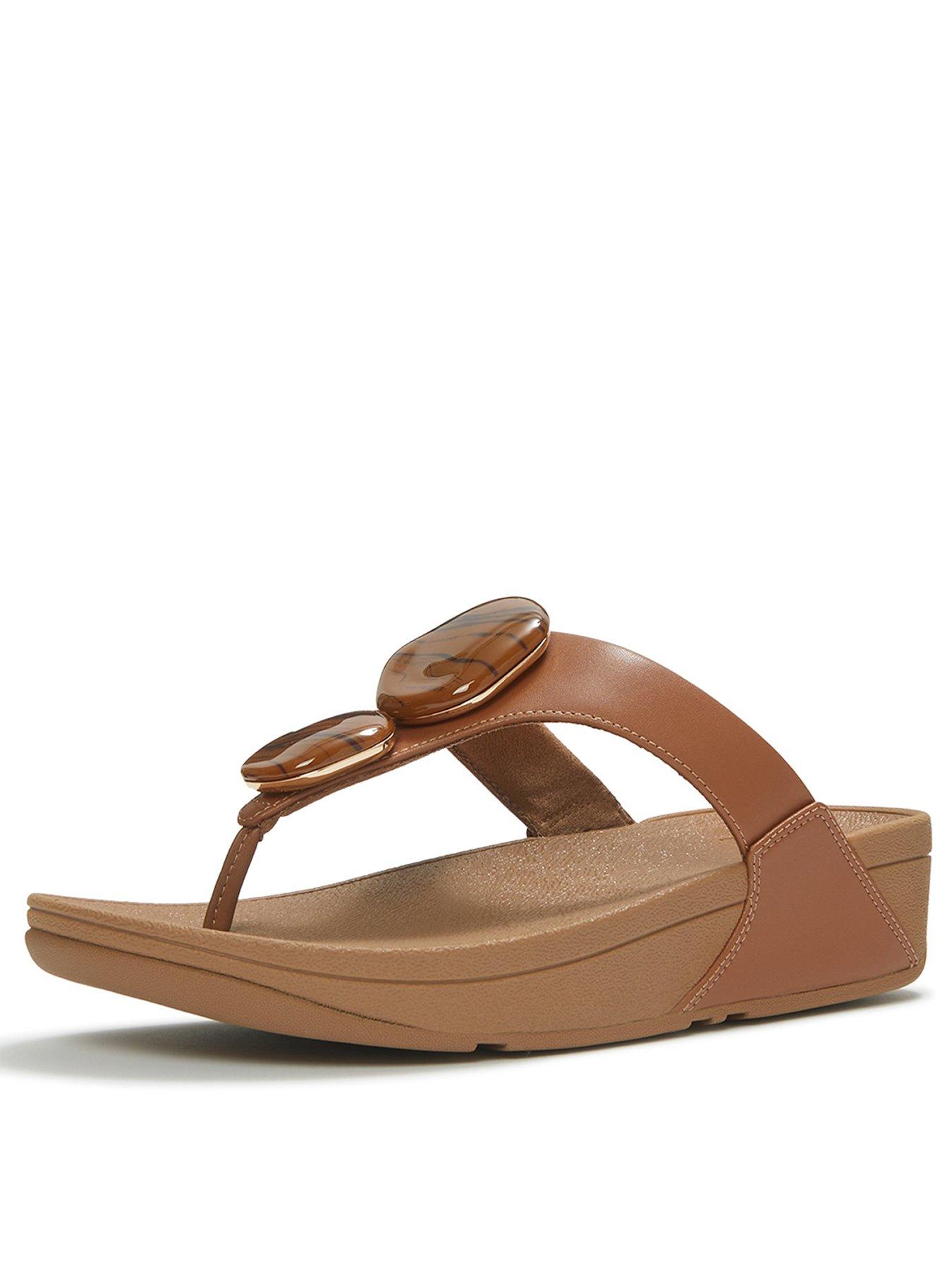  image of fitflop-lulu-marbled-stone-toe-post-sandals-deep-tan