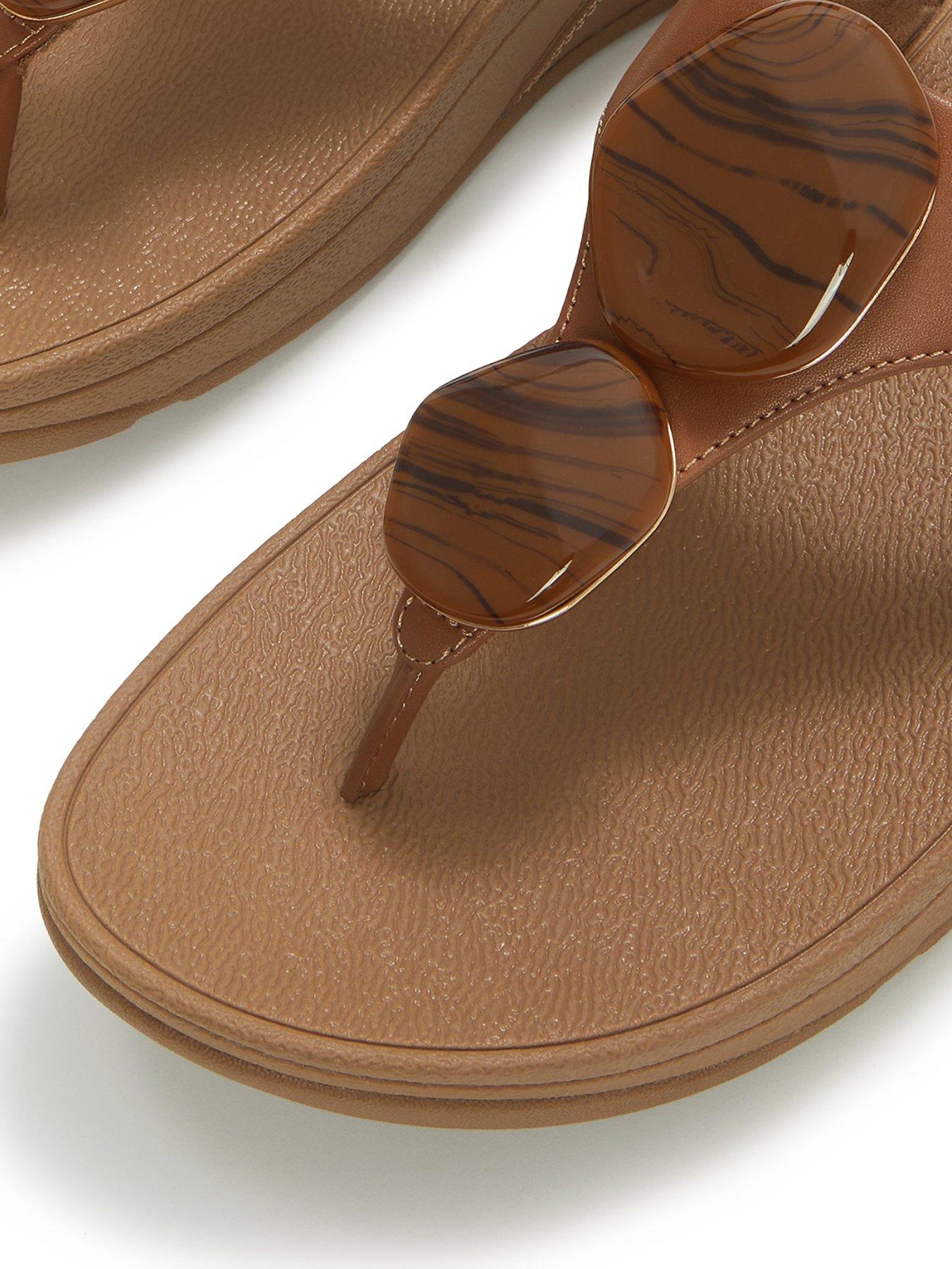  image of fitflop-lulu-marbled-stone-toe-post-sandals-deep-tan