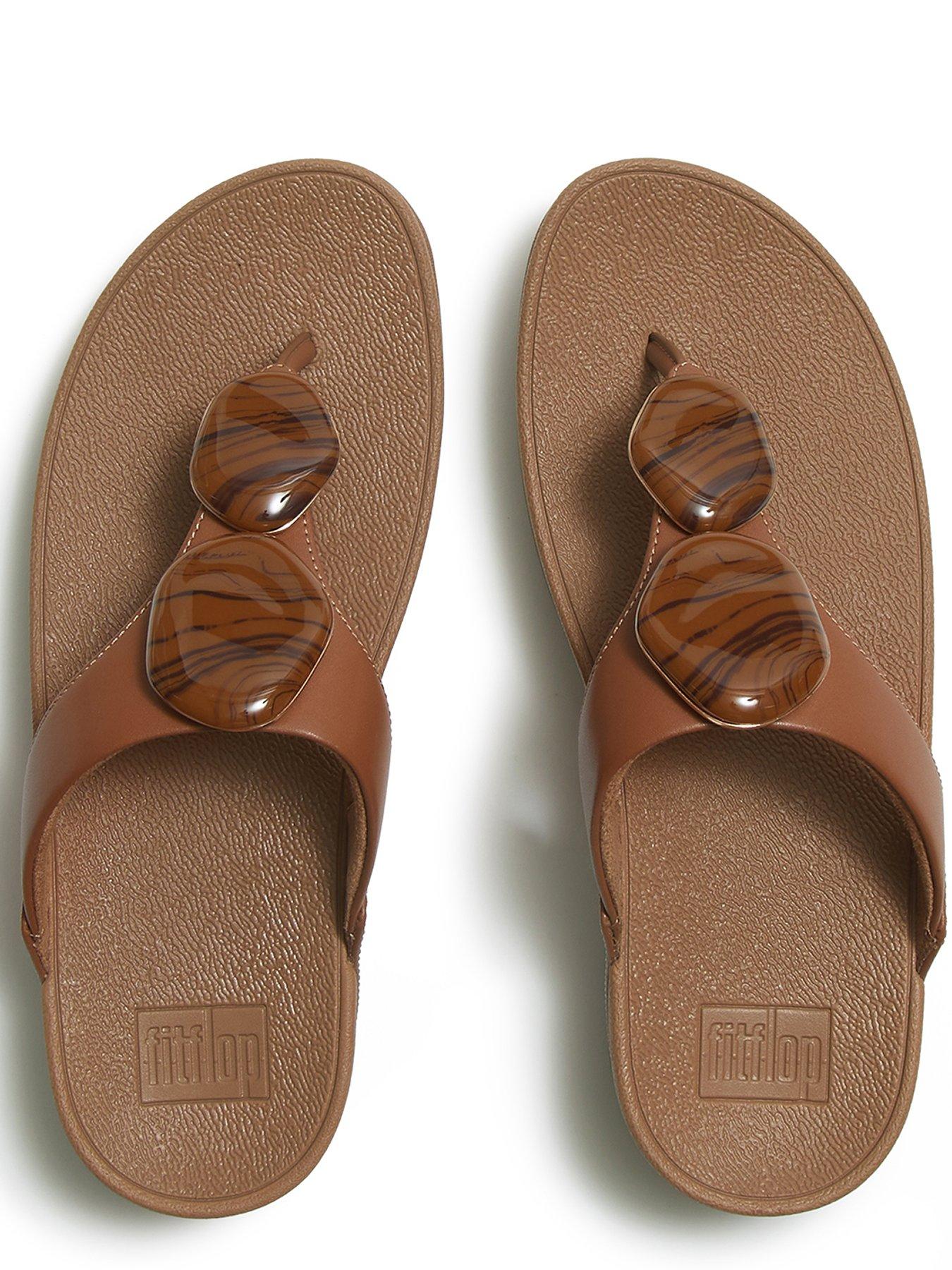  image of fitflop-lulu-marbled-stone-toe-post-sandals-deep-tan