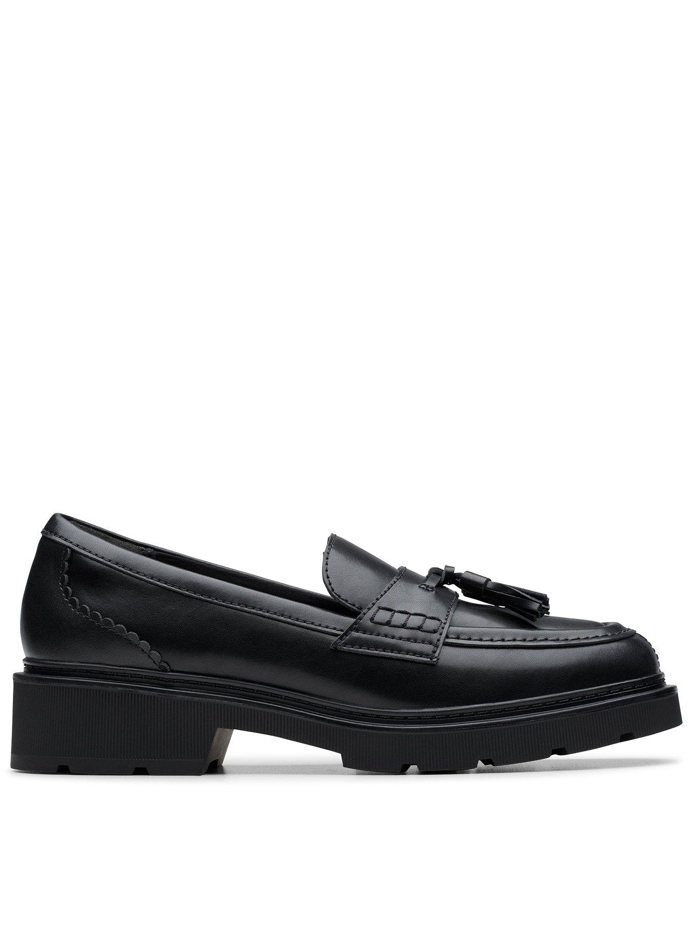 Clarks Lauryl Tassel Wide Fit Shoes - Black Leather