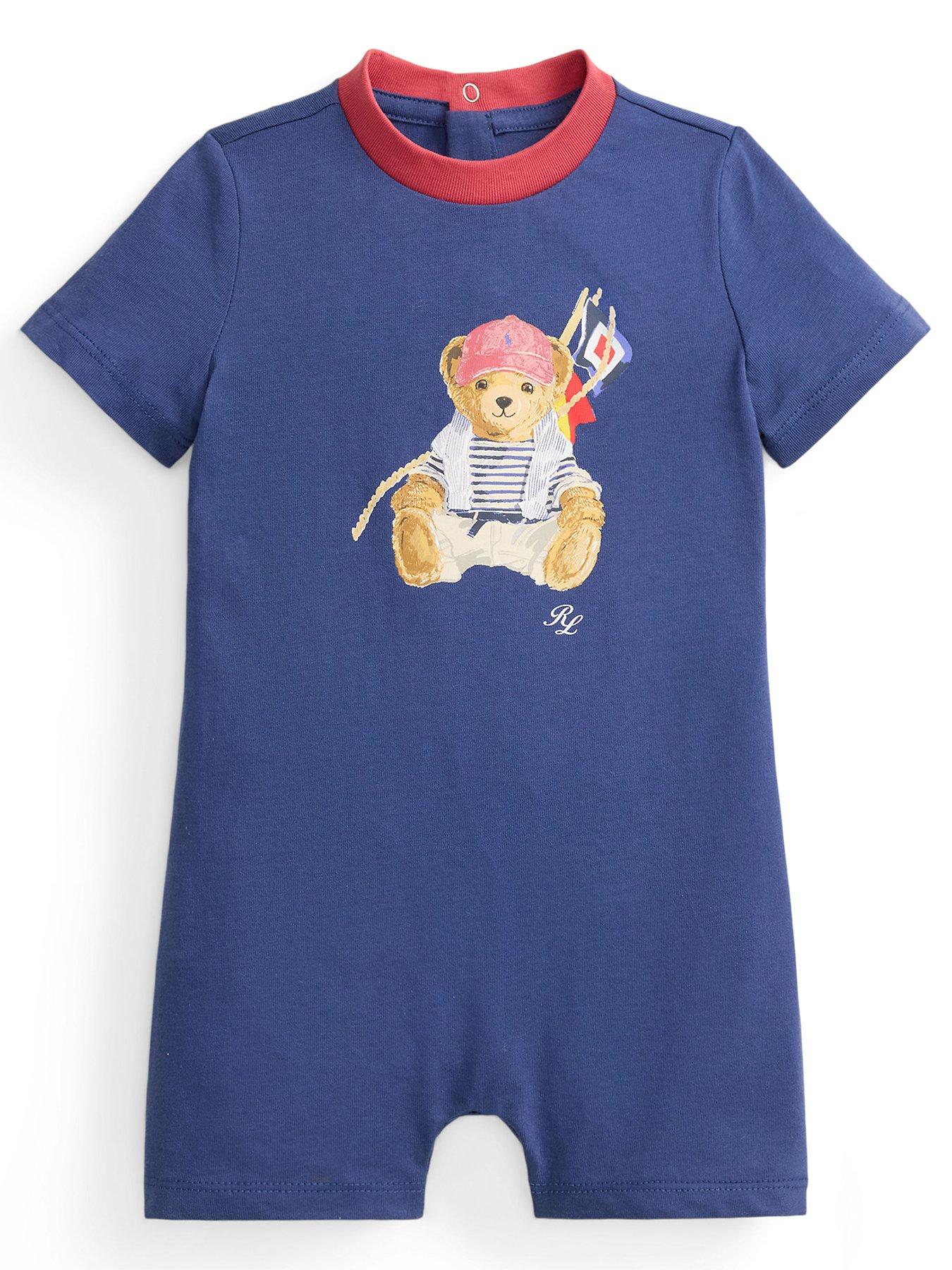 Image 1 of 3 of Polo Ralph Lauren Baby Boys Bear Short Sleeve Romper - Navy