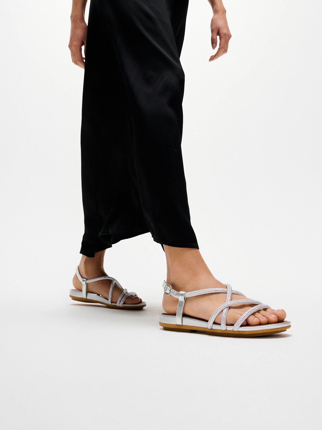 Image 1 of 7 of FitFlop Gracie Crystal Strappy Back Strap Sandals - Silver