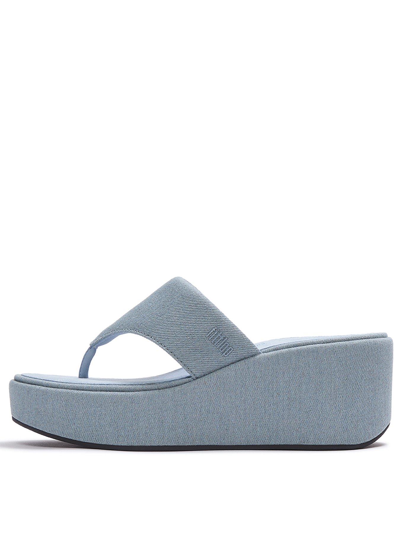  image of fitflop-platfforms-denim-wedge-toe-post-sandals-light-denim