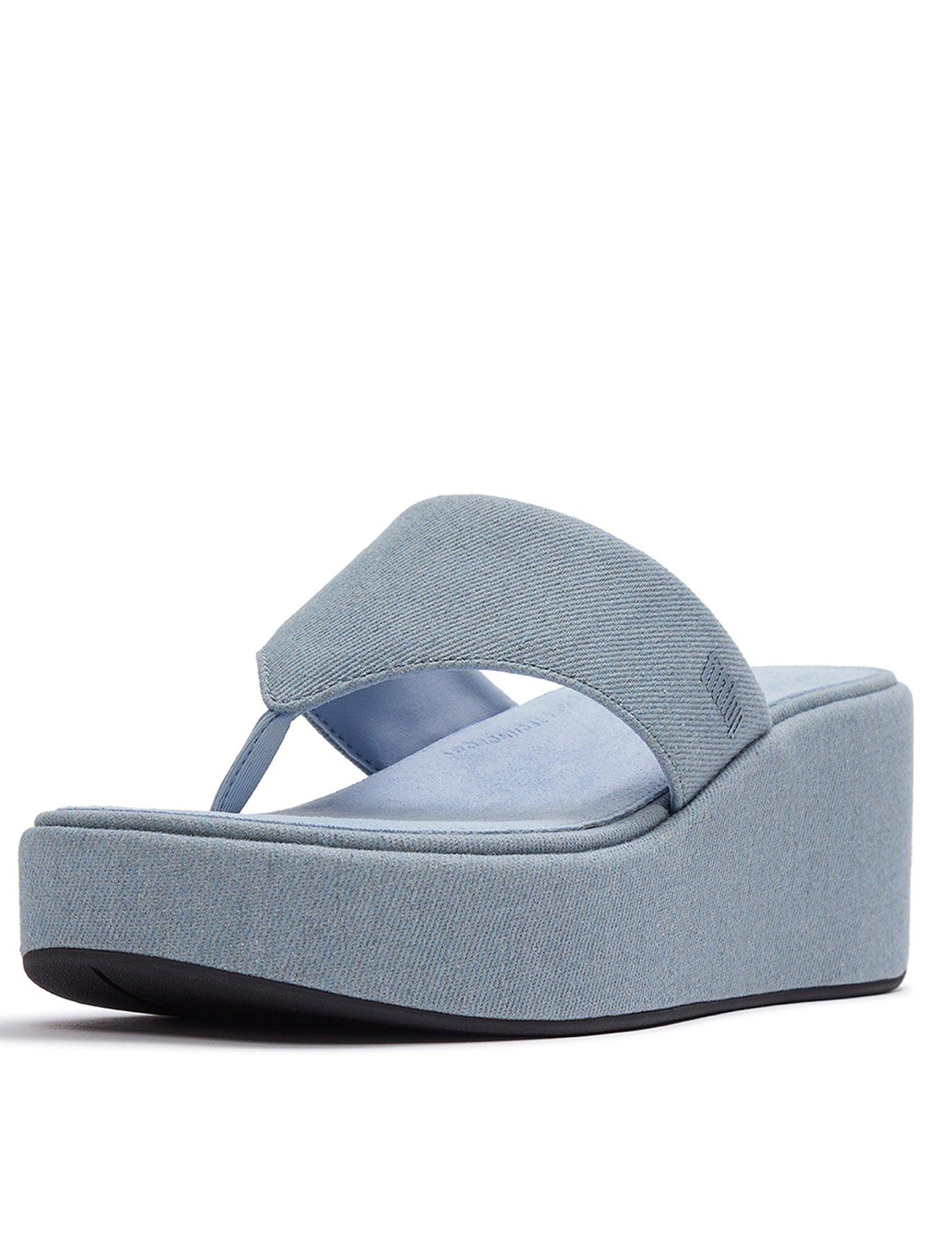  image of fitflop-platfforms-denim-wedge-toe-post-sandals-light-denim