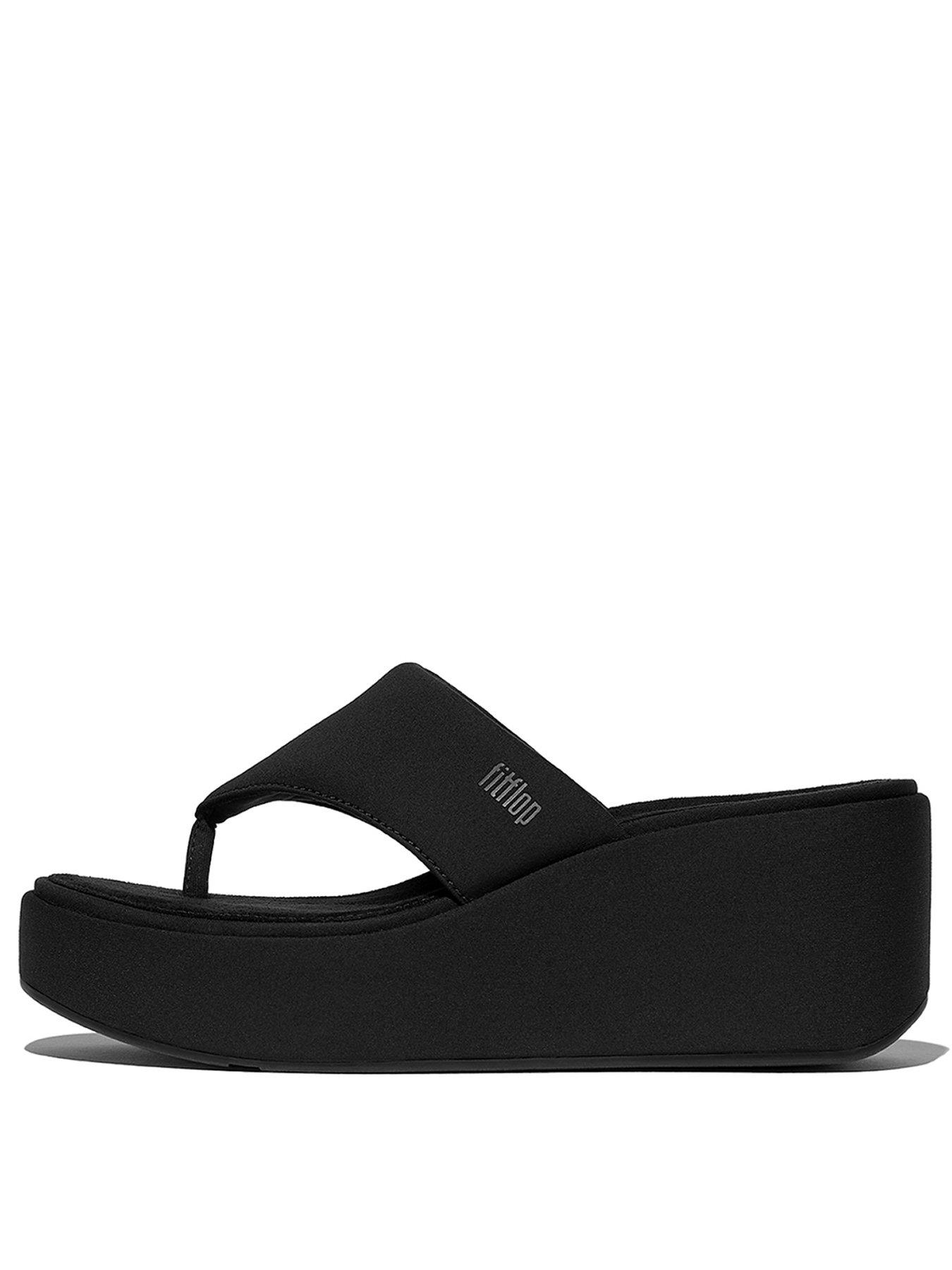  image of fitflop-platfforms-wedge-toe-post-sandals-all-black