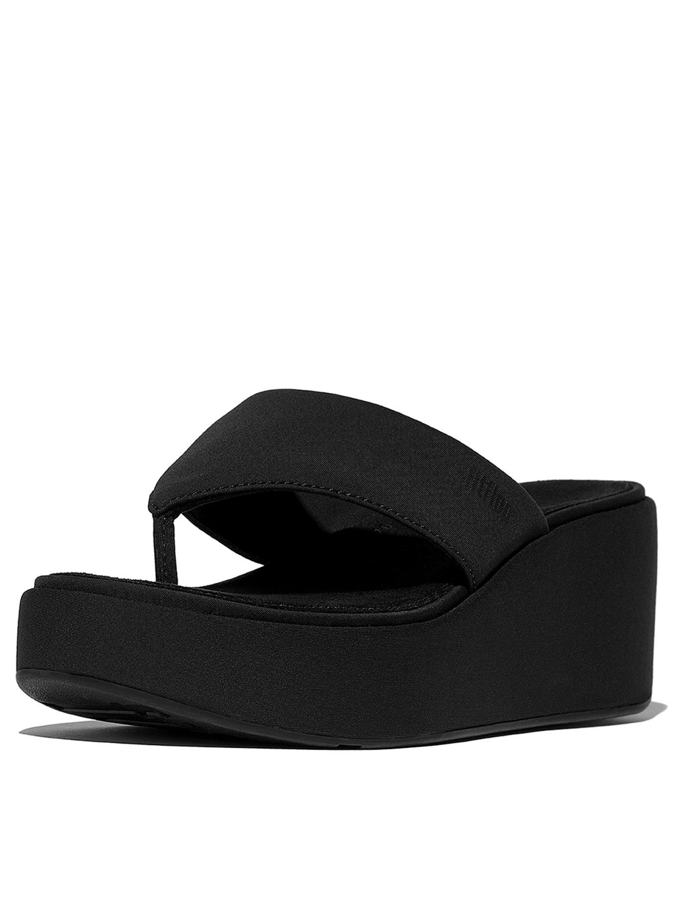  image of fitflop-platfforms-wedge-toe-post-sandals-all-black