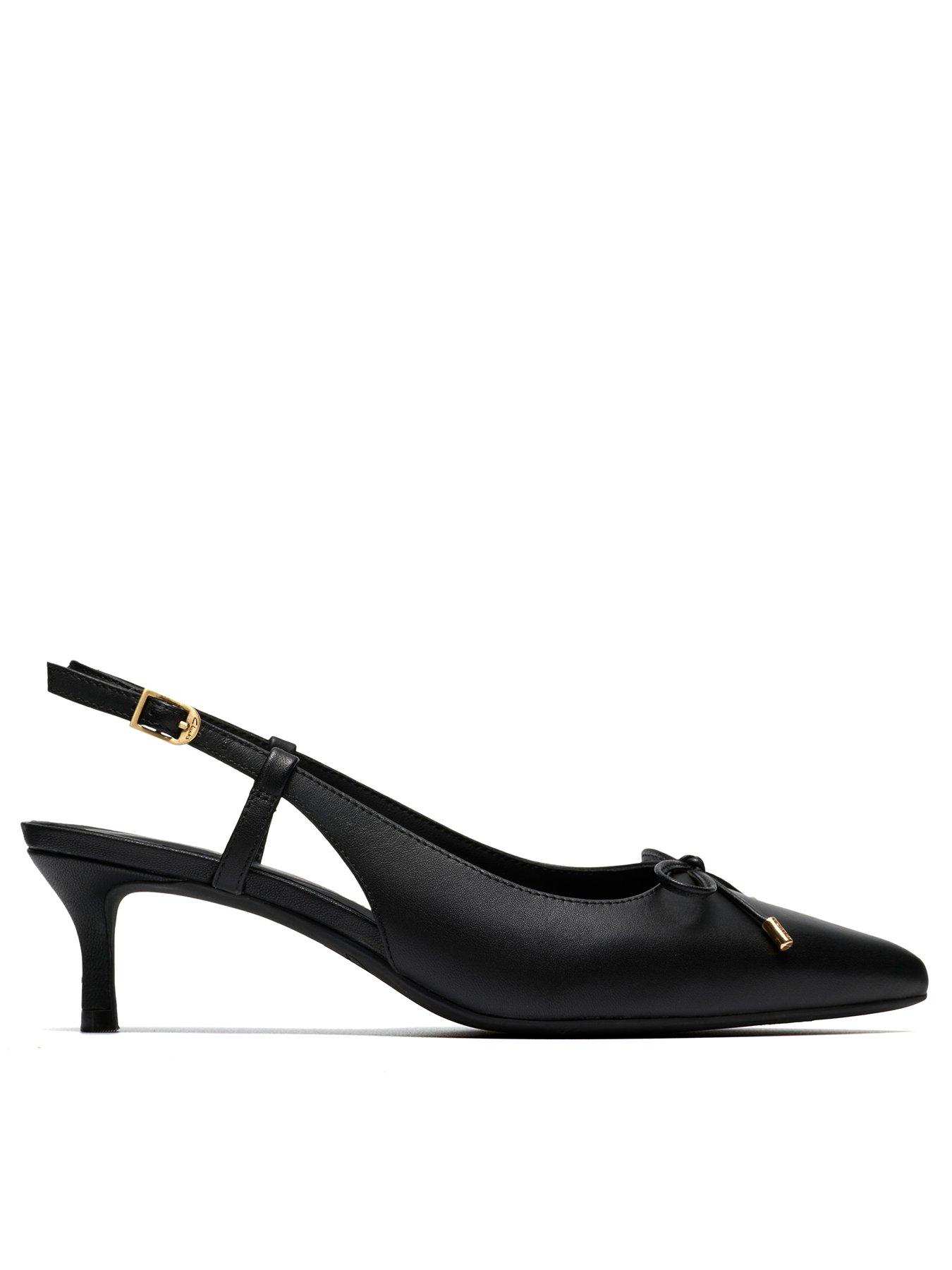Clarks Zarey Bow Leather Sling Back Court - Black