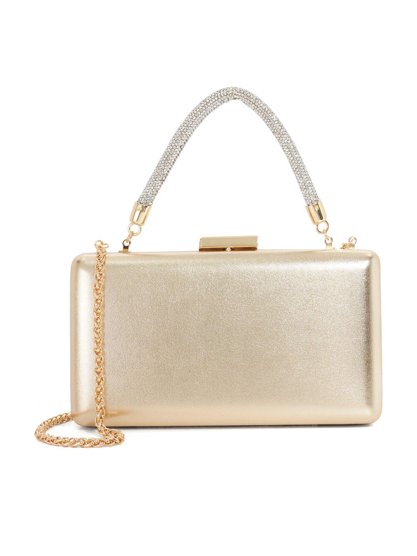Dune London Beaut Floral Brocade Bag With Diamante Handle - Gold