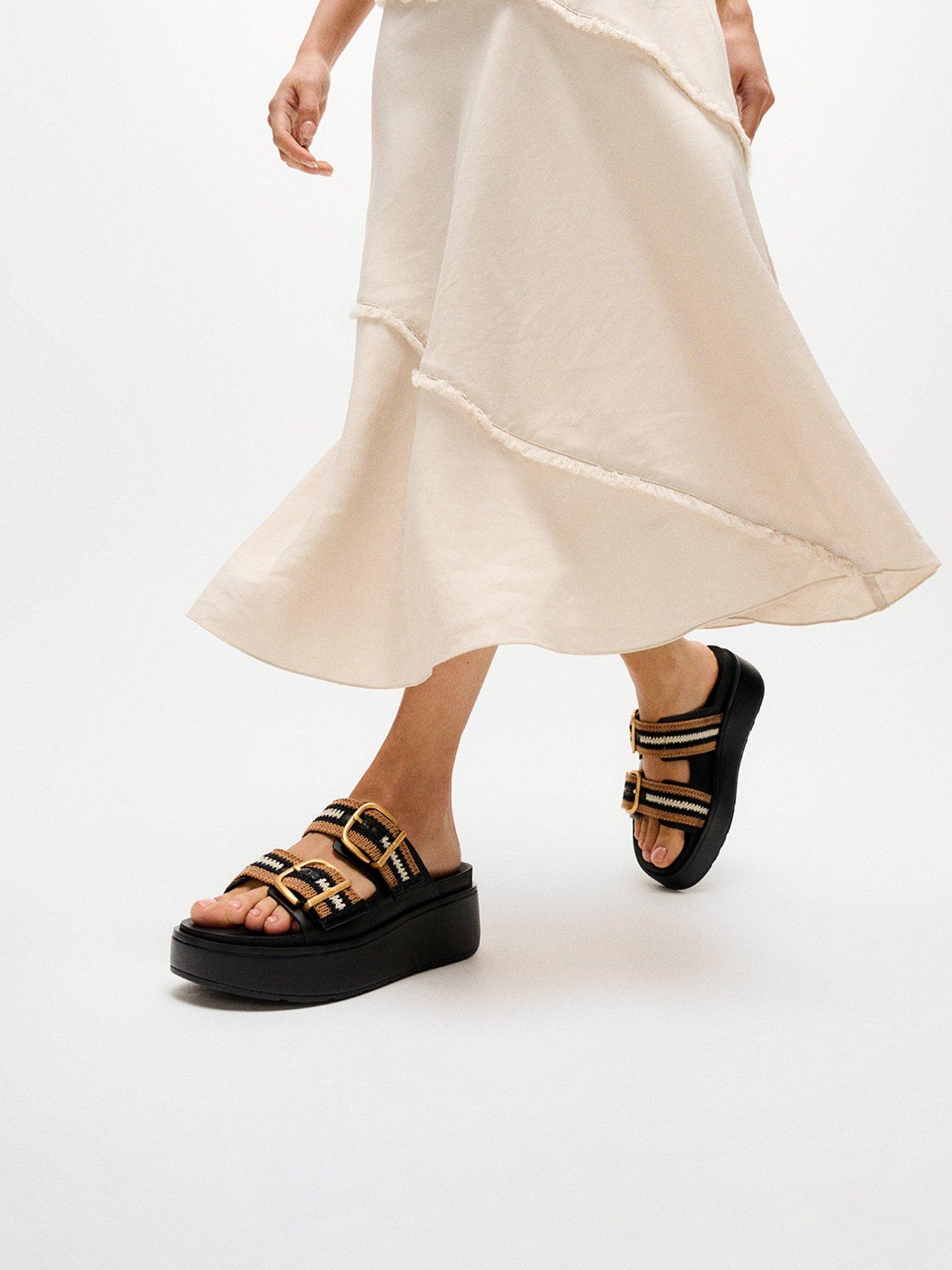 Image 1 of 5 of FitFlop Gen-Ff Max Buckle Stripe Webbing Two-Bar Slides - Black