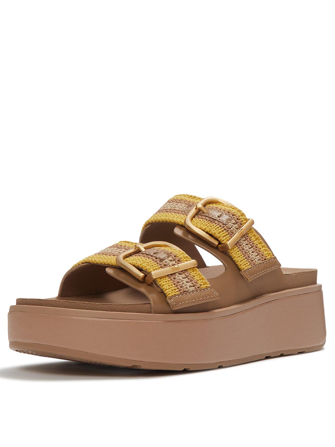 Image 3 of 5 of FitFlop Gen-Ff Max Buckle Stripe Webbing Two-Bar Slides - Turmeric/Tan