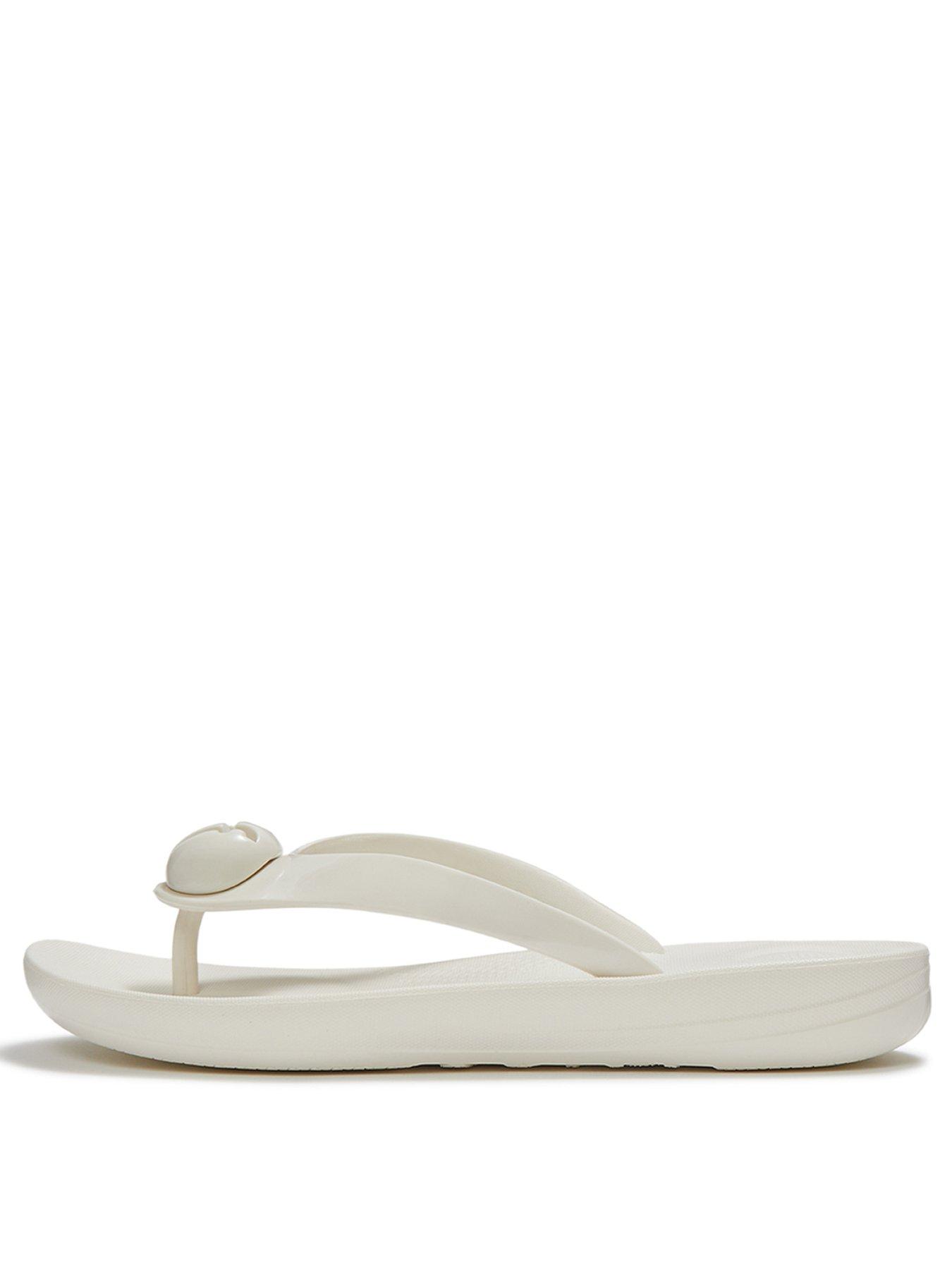  image of fitflop-iqushion-glossy-button-flip-flops-cream