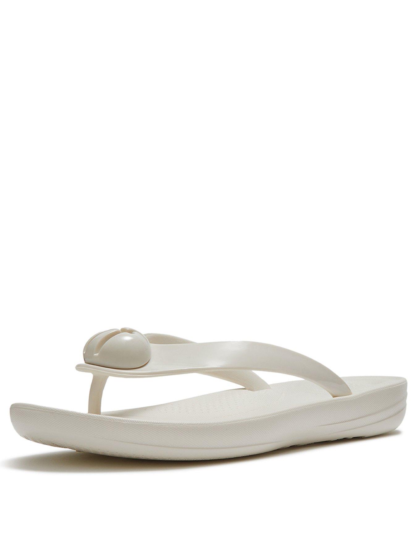  image of fitflop-iqushion-glossy-button-flip-flops-cream