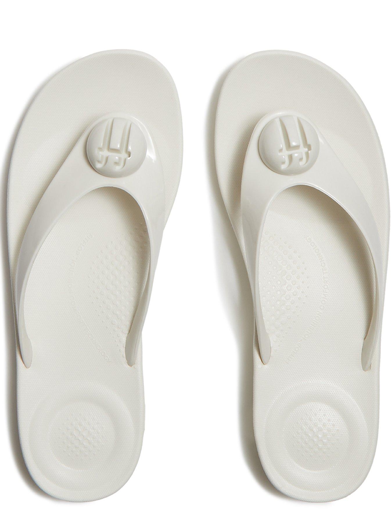 image of fitflop-iqushion-glossy-button-flip-flops-cream