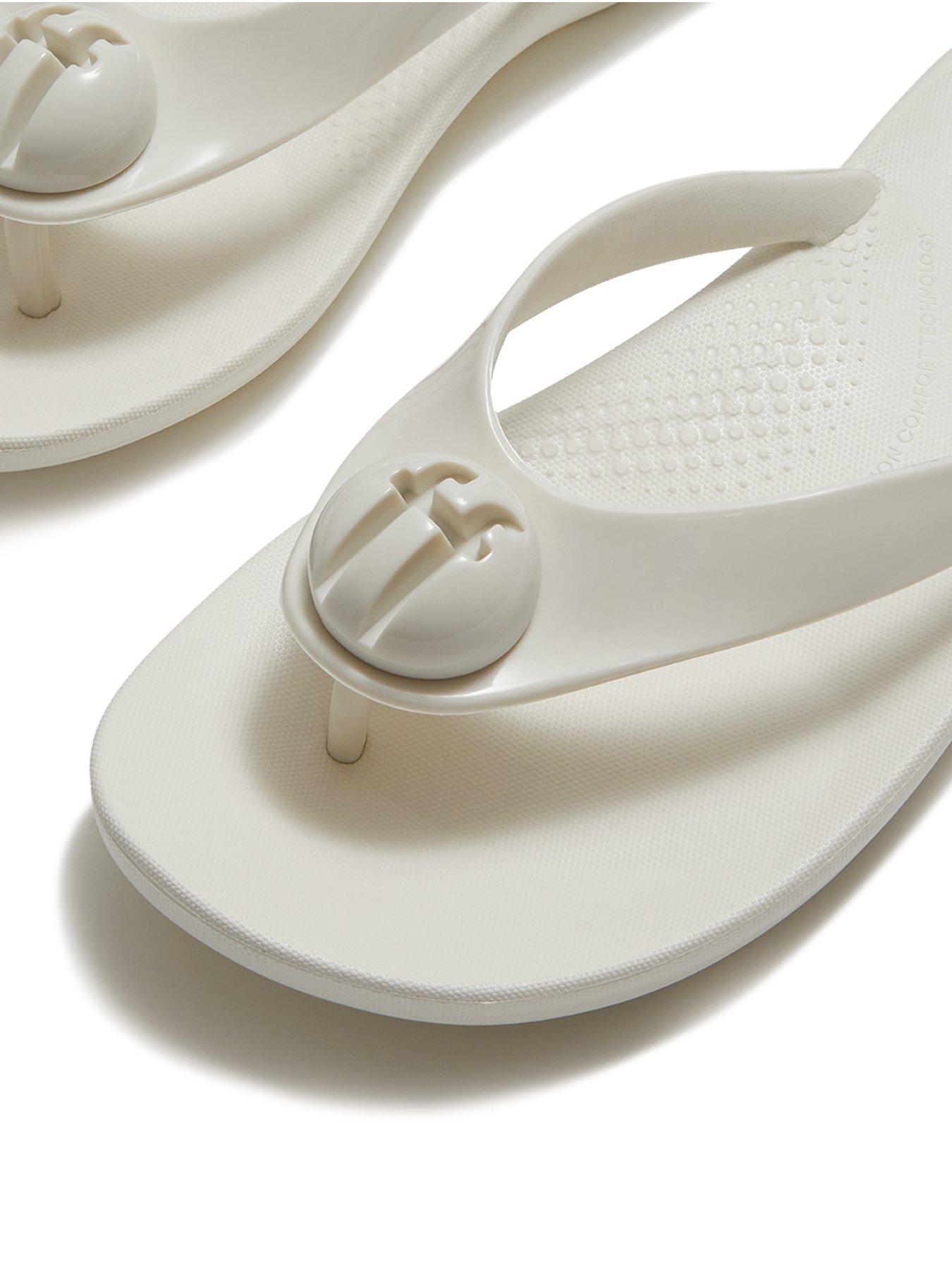  image of fitflop-iqushion-glossy-button-flip-flops-cream