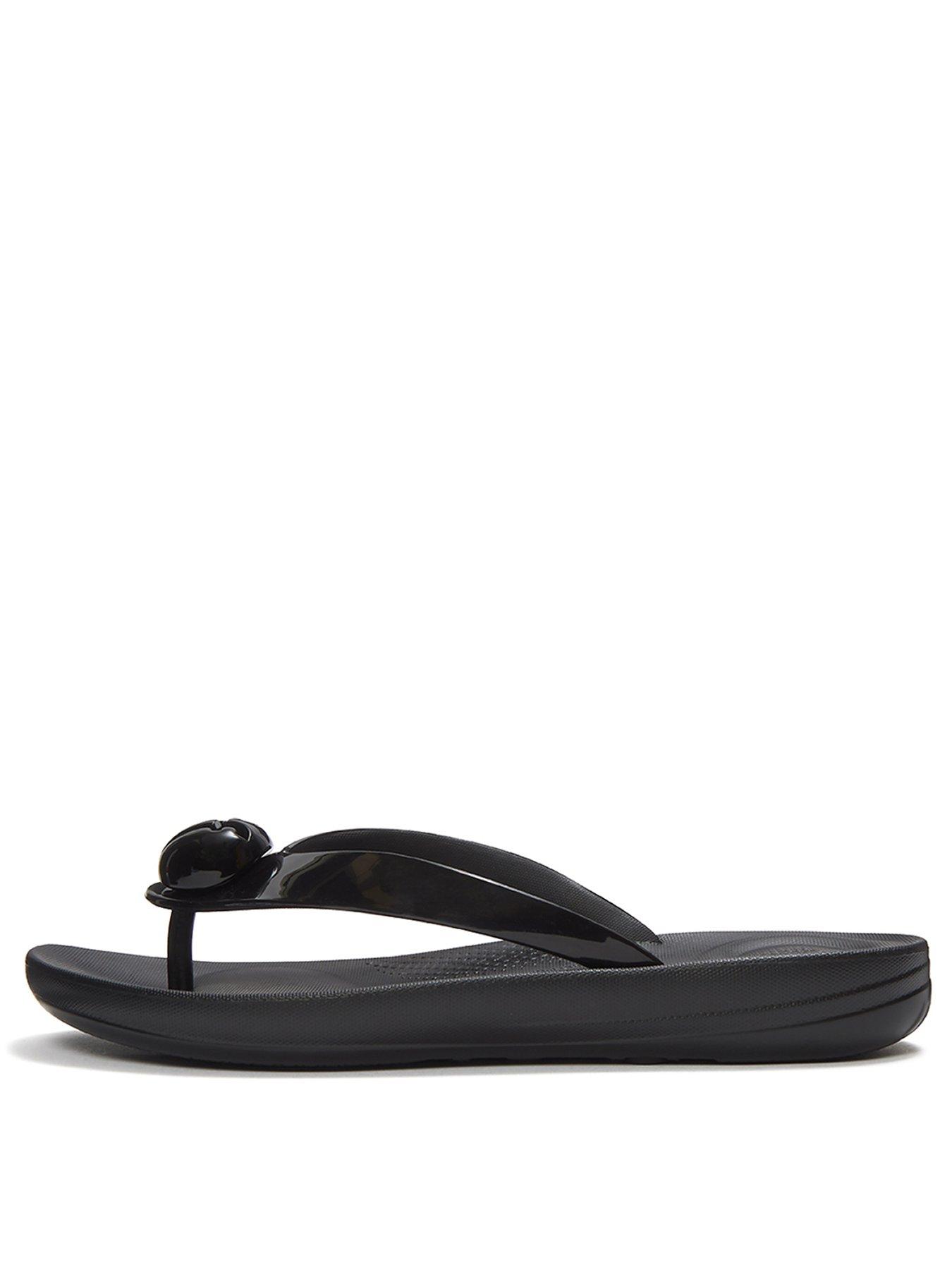  image of fitflop-iqushion-glossy-button-flip-flops-black