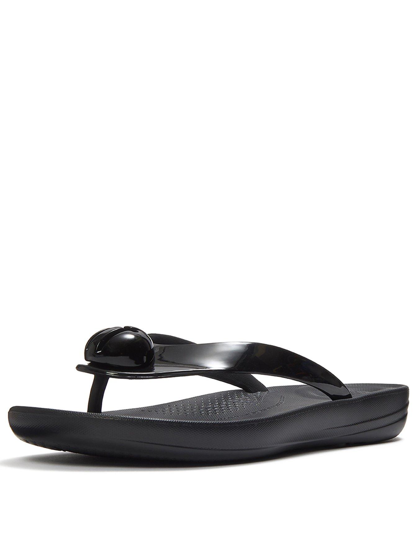  image of fitflop-iqushion-glossy-button-flip-flops-black