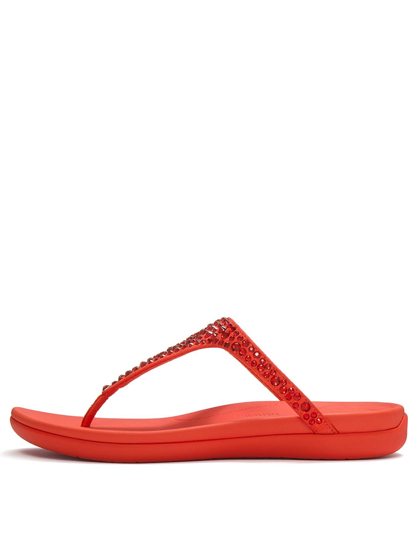 FitFlop Solay Mixed Crystal Toe-Post Sandals - Cherry Tomato
