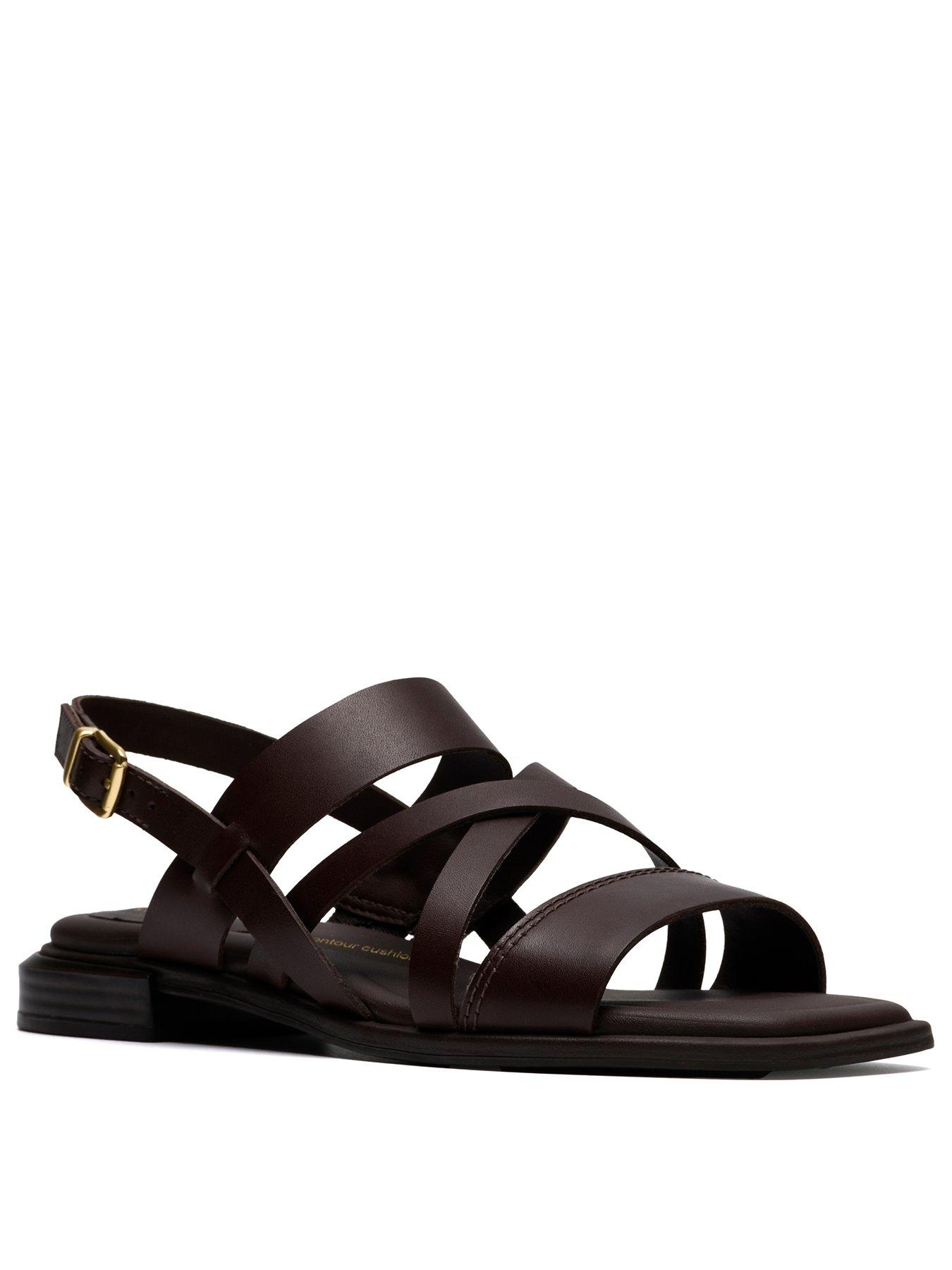  image of clarks-ariany-strap-sandals-dark-brown-lea