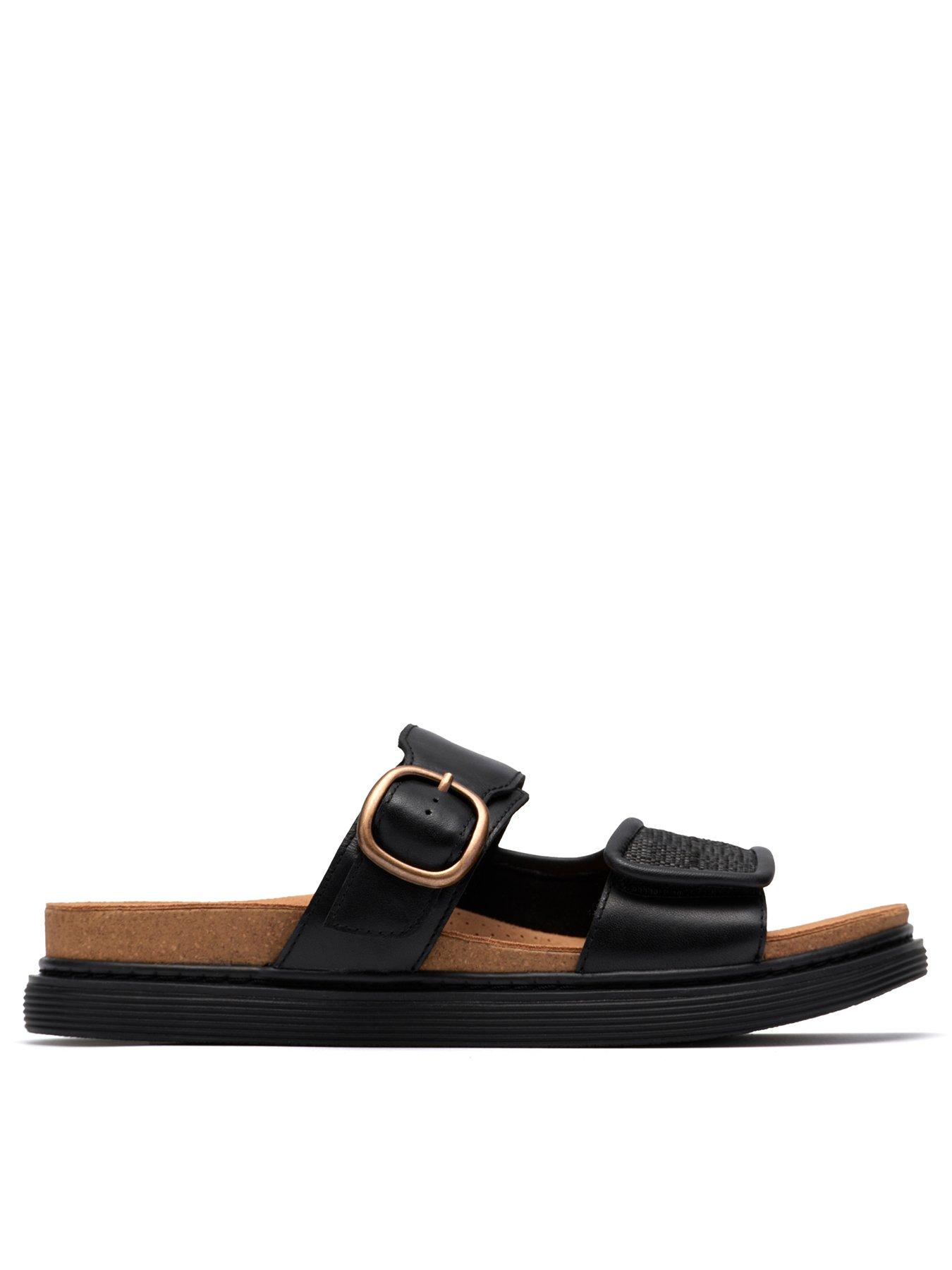 front image of clarks-arwell-step-sandals-black-leather
