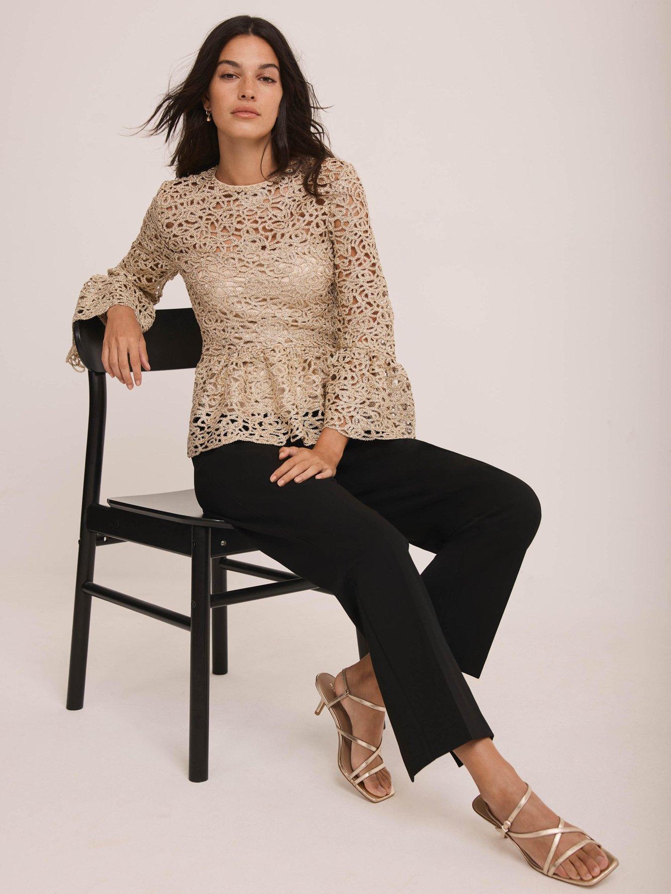 Image 3 of 6 of Mint Velvet Metallic Lace Top - Gold