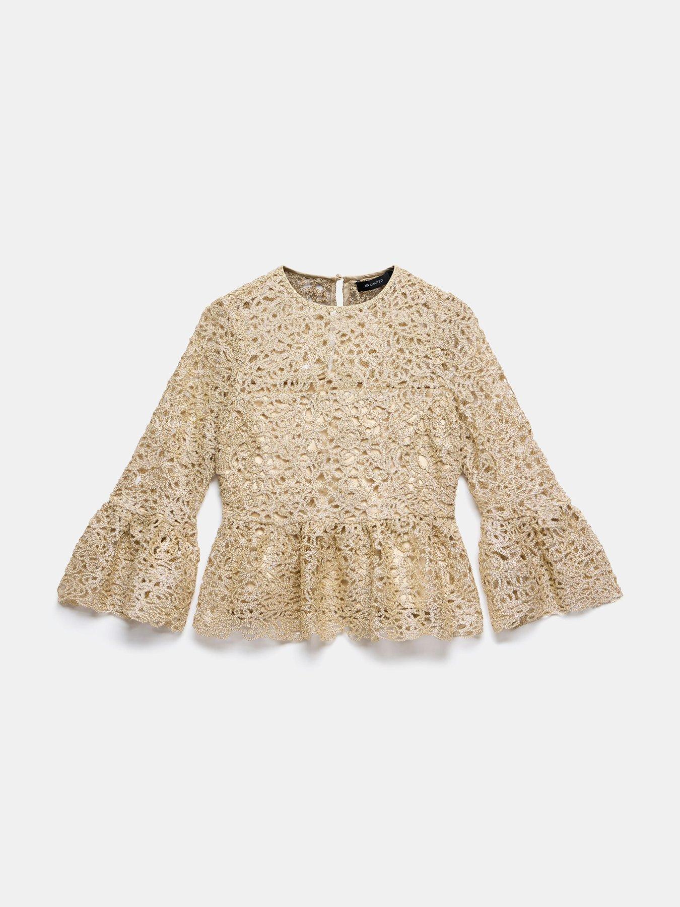 Image 5 of 6 of Mint Velvet Metallic Lace Top - Gold