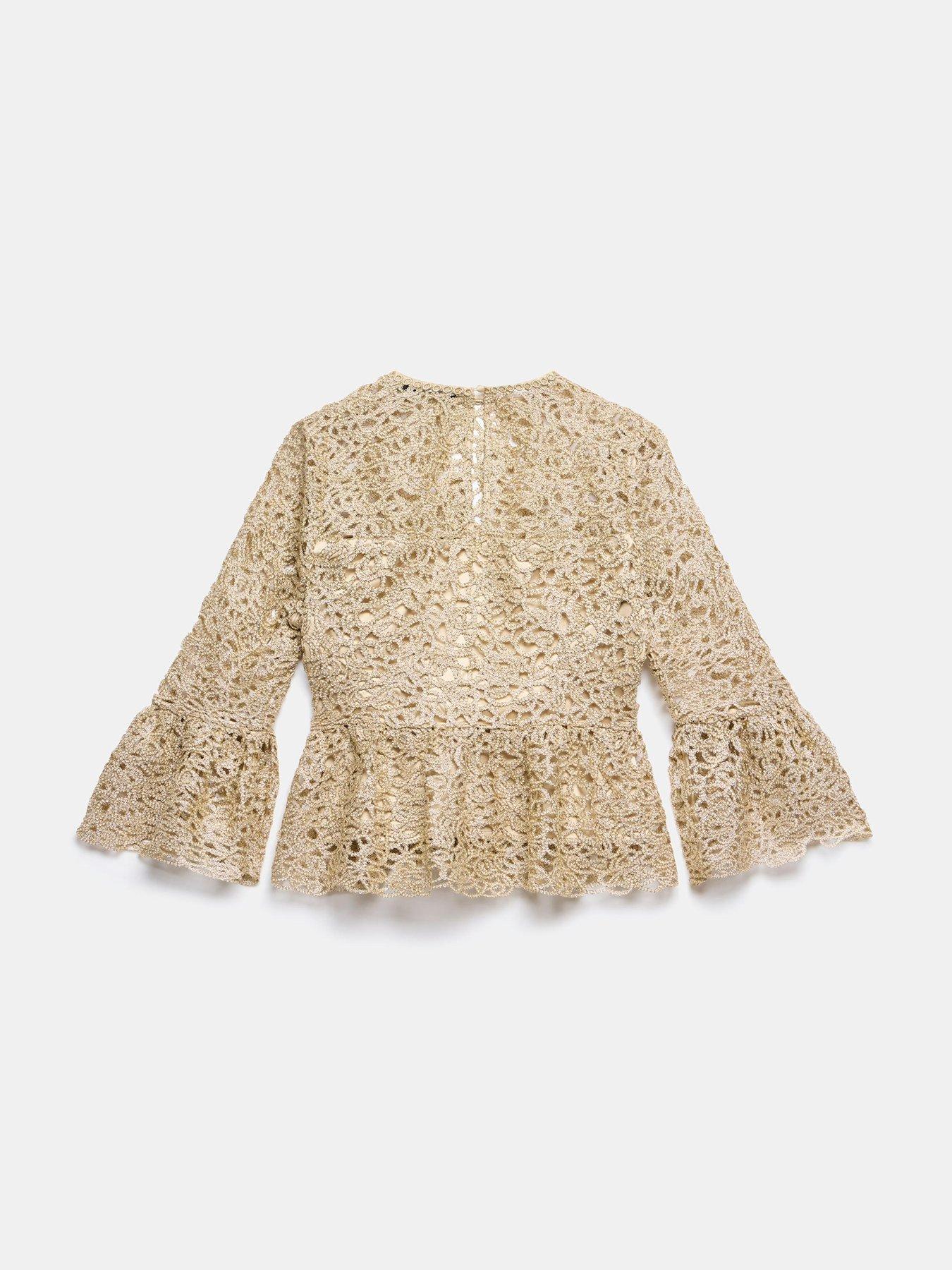 Image 6 of 6 of Mint Velvet Metallic Lace Top - Gold