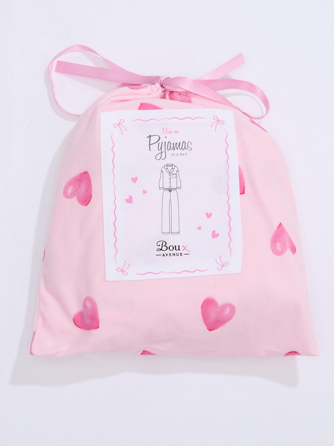  image of boux-avenue-girls-heart-print-pyjamas-in-a-bag-pink-mix