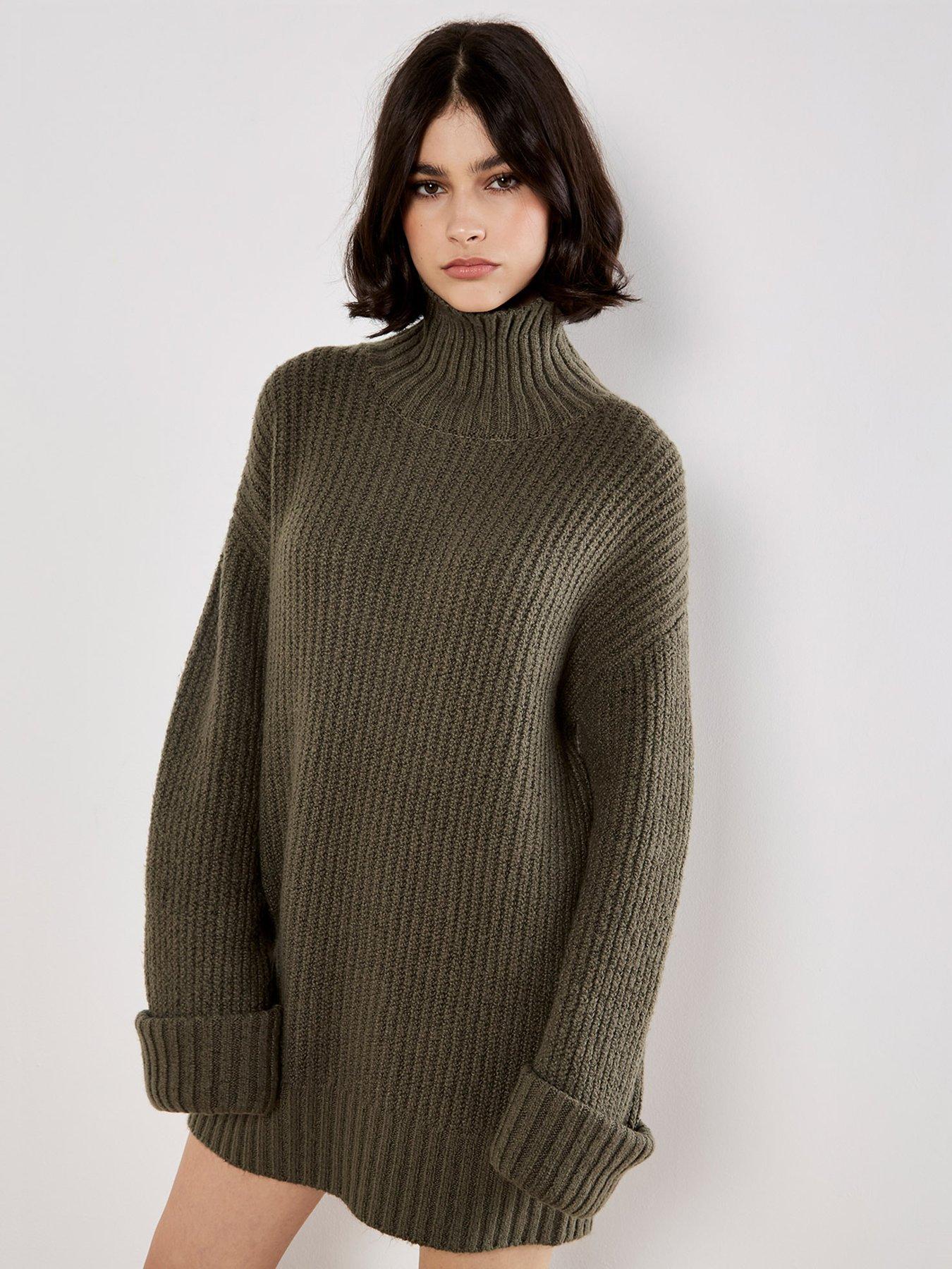 apricot-boucle-knit-fisherman-jumper-dress-green
