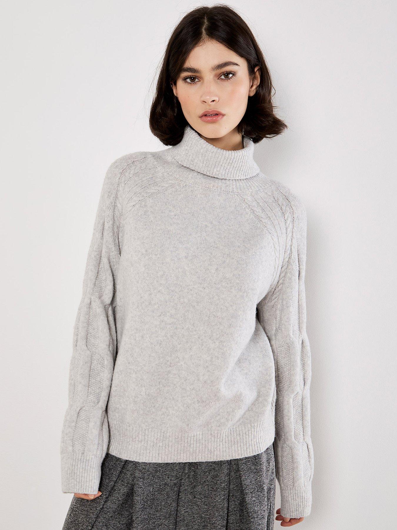 Apricot Cable Knit Roll Neck Jumper - Grey