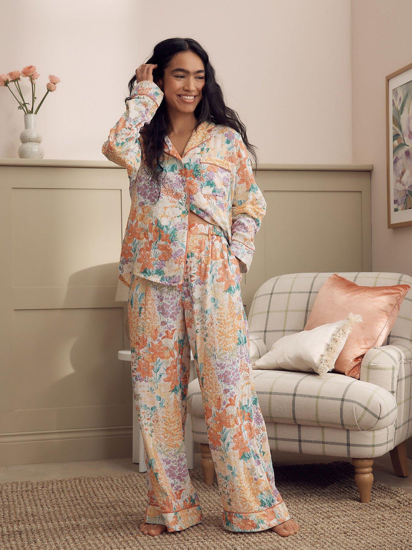 Laura Ashley Meadow Button Through Pyjamas - Pink