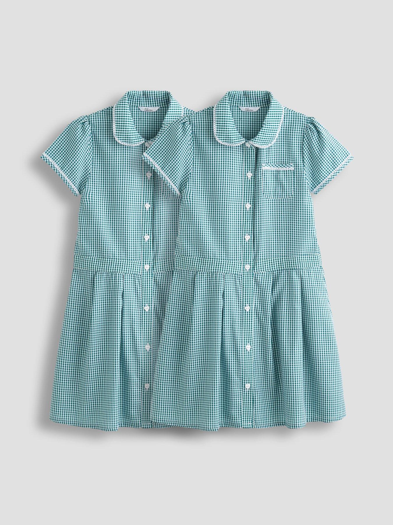 The Very Collection 2 Pack Girls Gingham School Dresses - Green