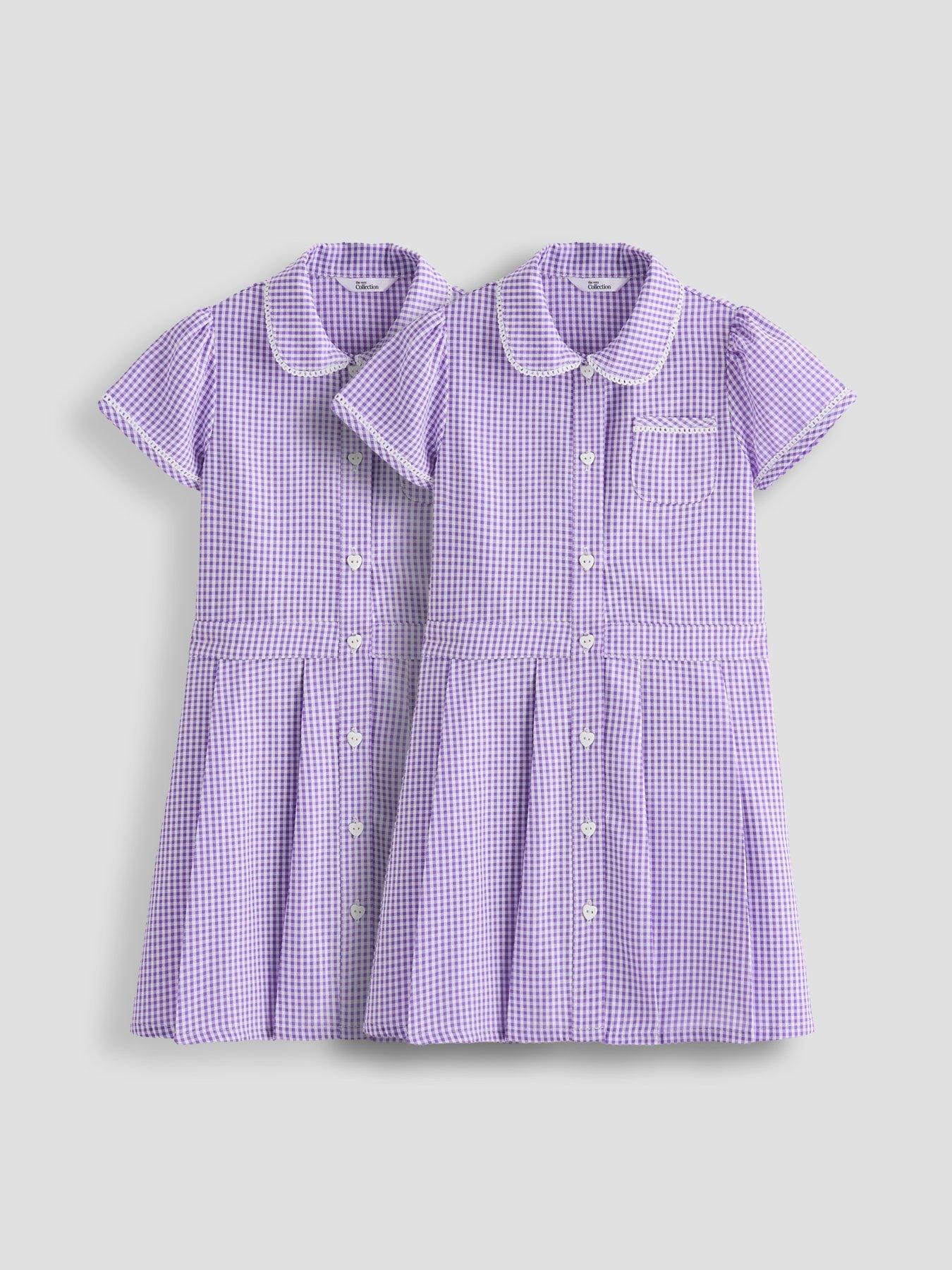 The Very Collection 2 Pack Girls Gingham School Dresses - Purple