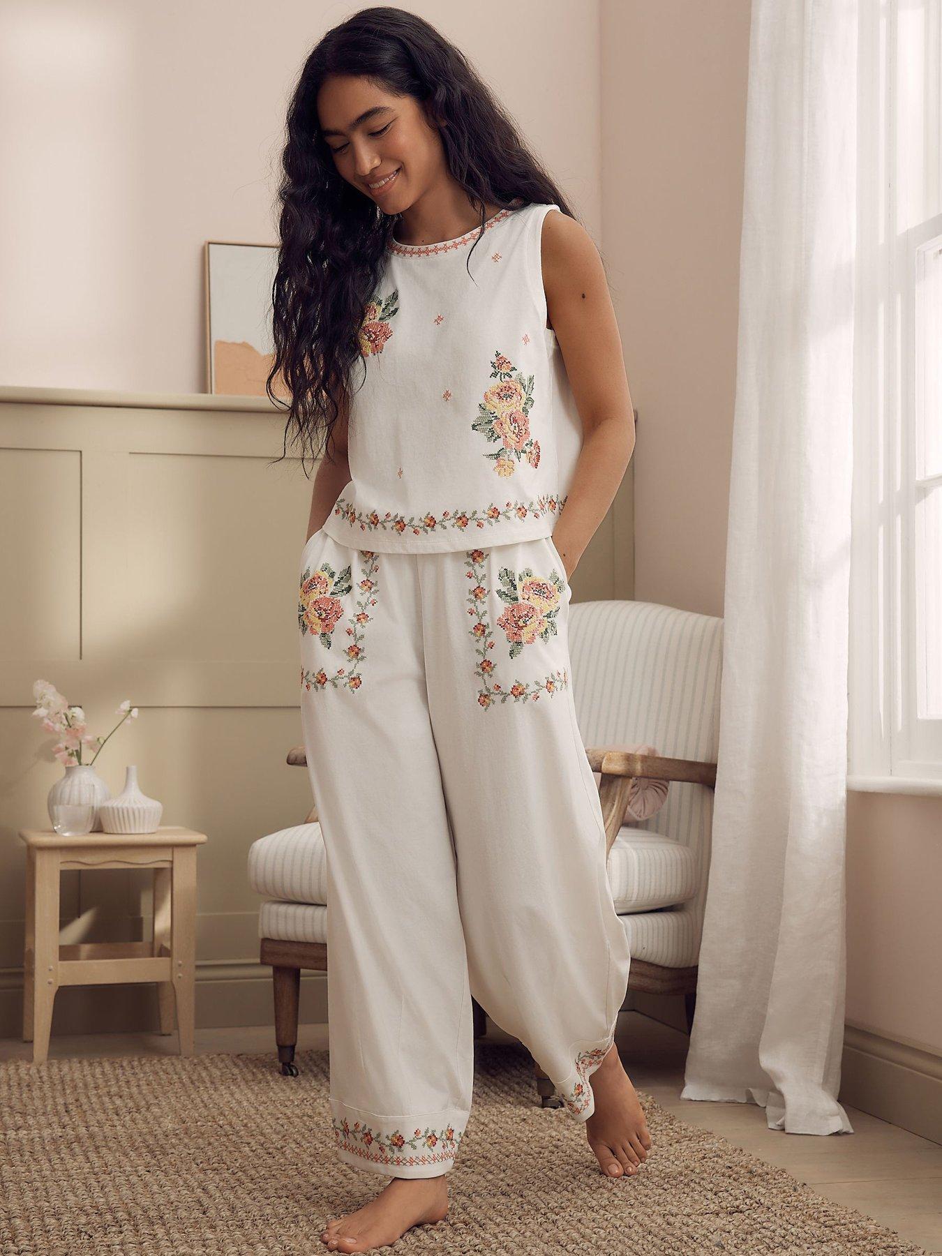 Laura Ashley Crochet Jersey PJ Set - Cream