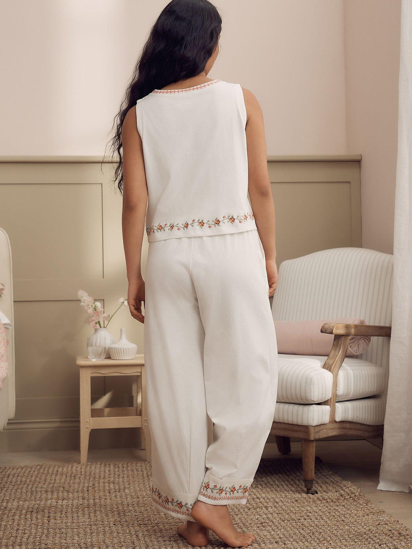 Image 2 of 6 of Laura Ashley Crochet Jersey PJ Set - Cream