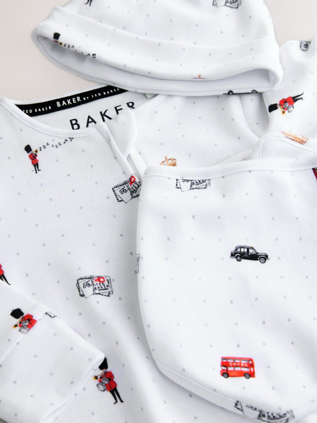 Image 6 of 6 of Ted Baker Baby Boys London Print Sleepsuit Set - White