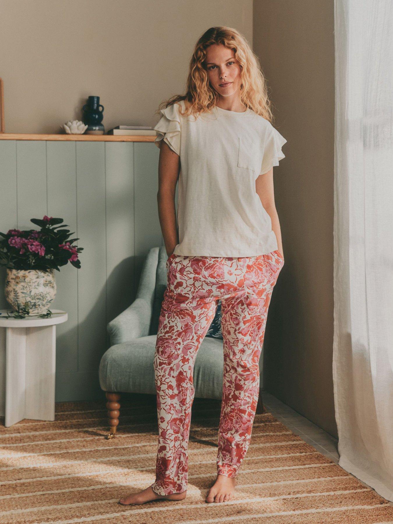 Laura Ashley Peony Ruffle Short Sleeve Jersey Pyjamas - Pink