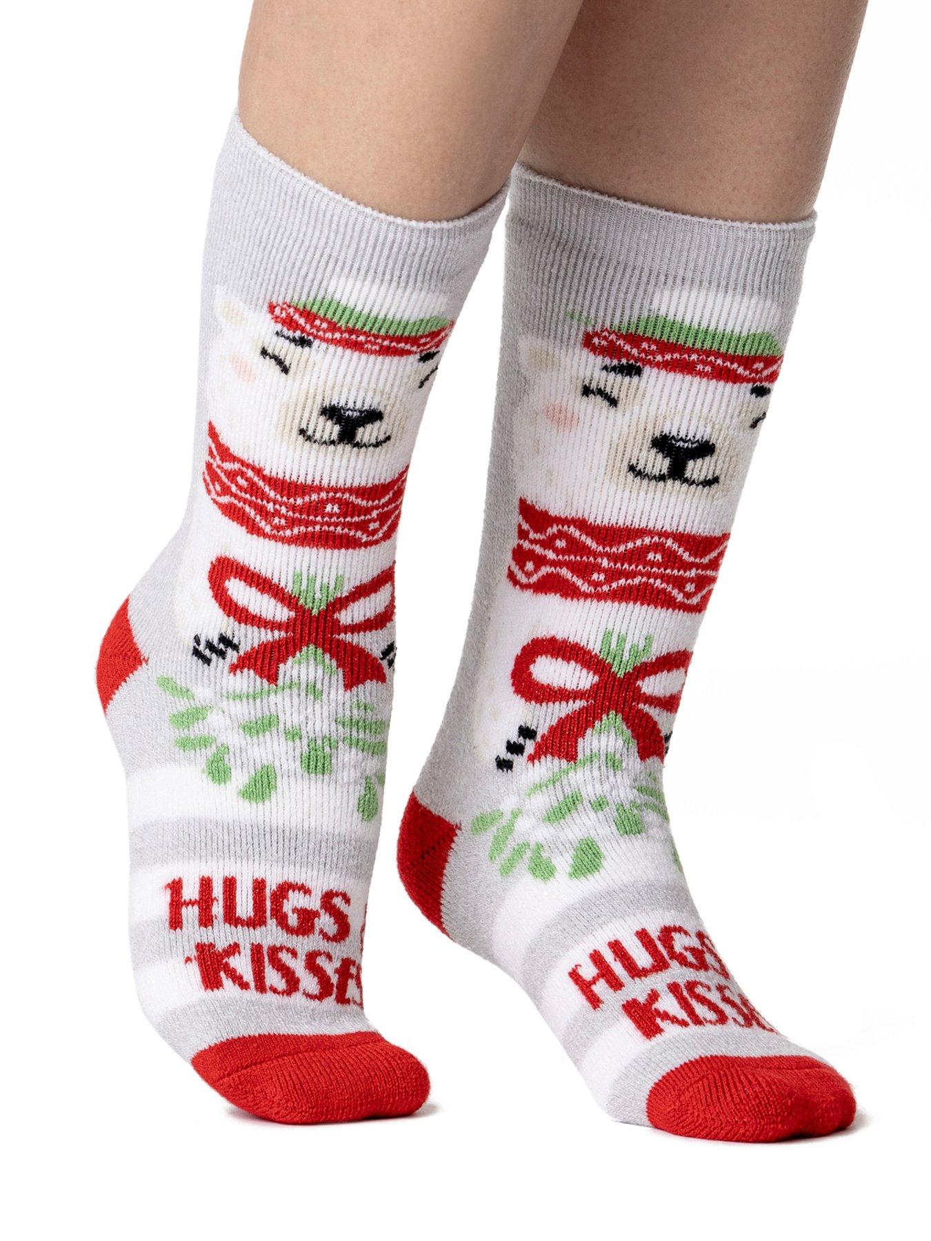 Heat Holders Ladies 1 Pair Lite Christmas Socks - Hugs And Kisses