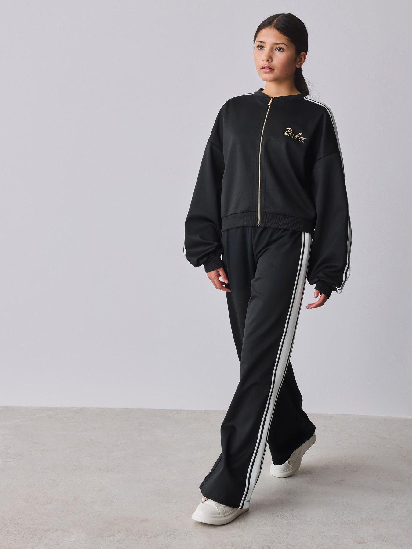 Ted Baker Girls Contrast Zip Track Jacket  &  Wide Leg Joggers Set - Black